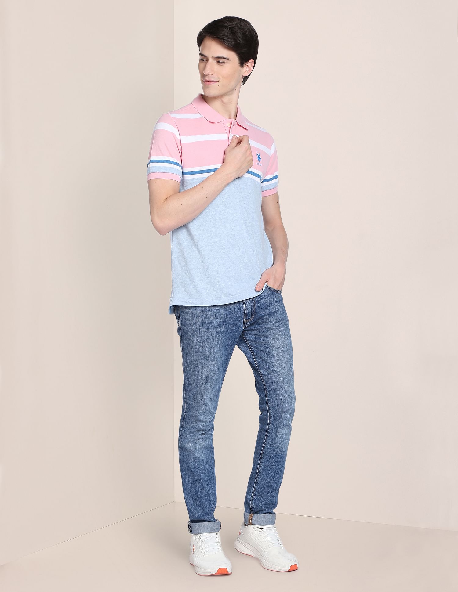 Signature Stripe Pique Polo Shirt Light Pink - U.S. Polo Assn. India | Large
