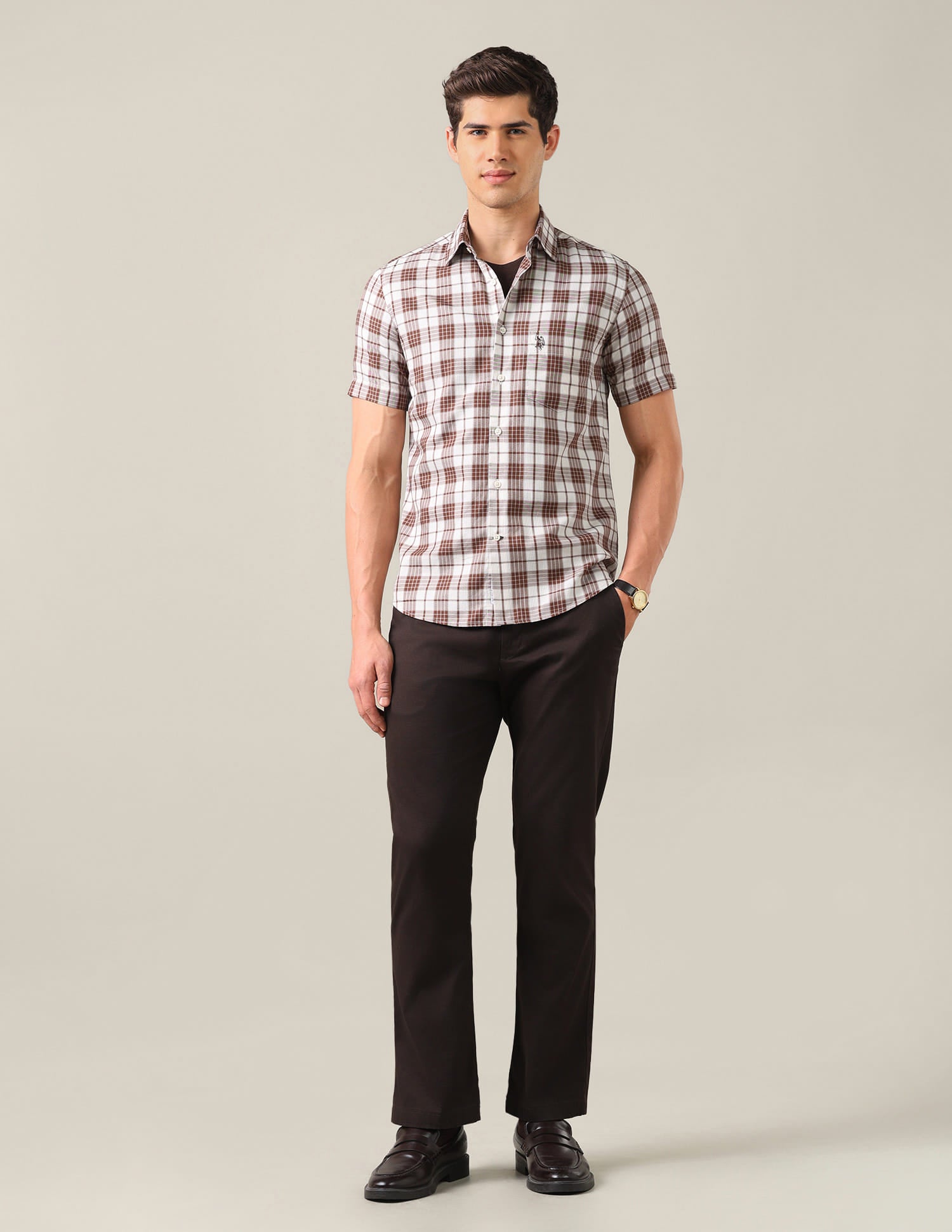 Tailored Fit Twill Shirt Brown - U.S. Polo Assn. India | Large
