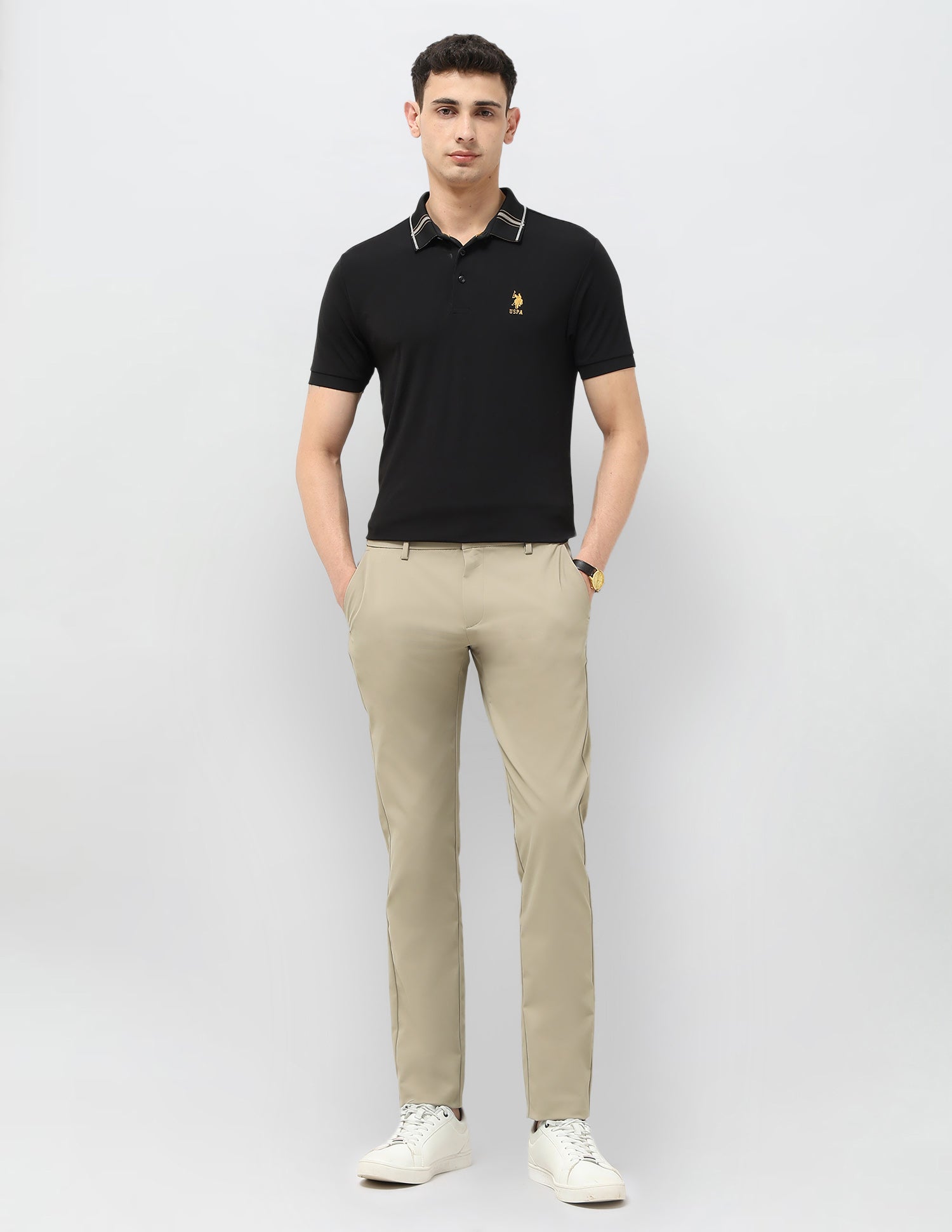 Austin Slim Fit Satin Trousers Light Khaki - U.S. POLO ASSN. | Large