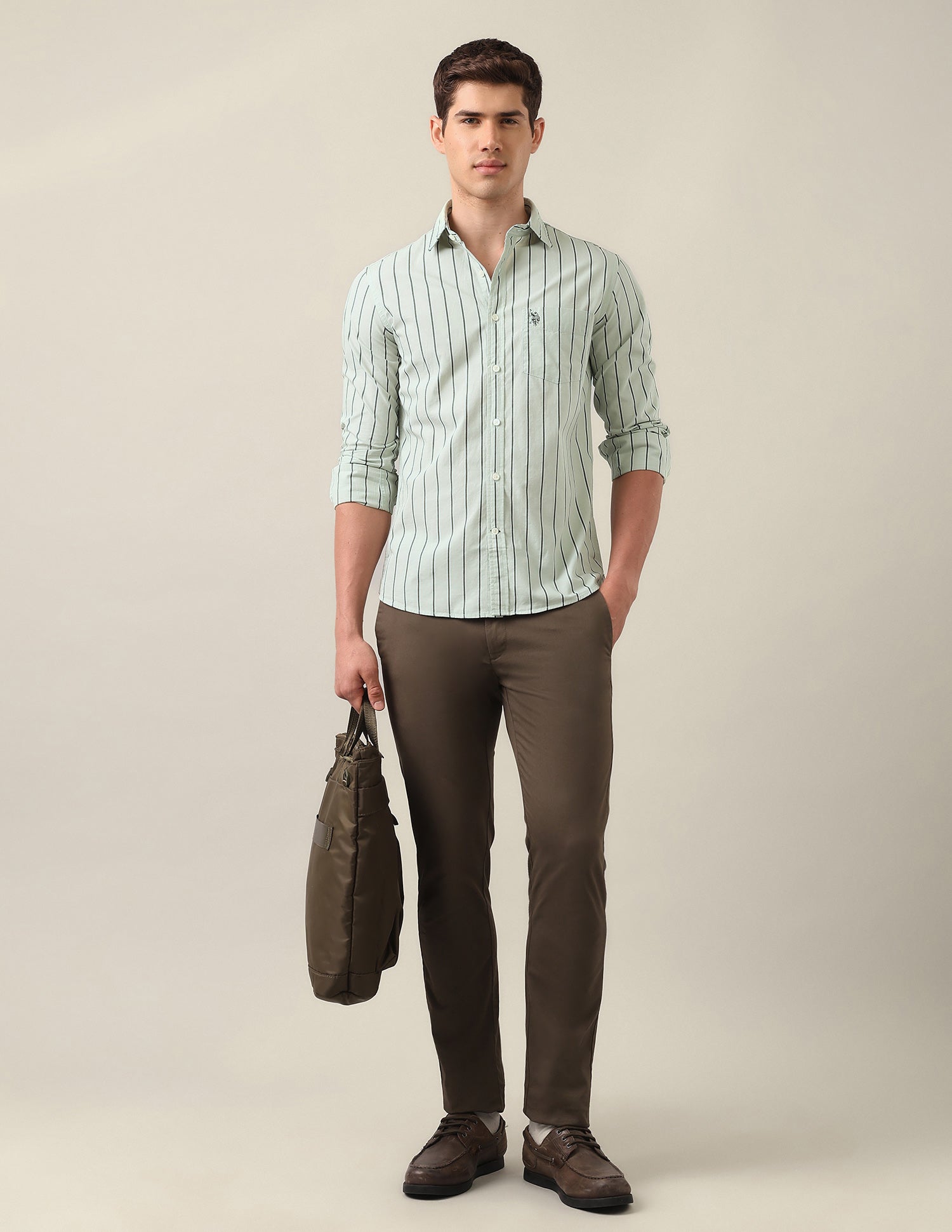 Tailored Fit Vertical Striped Shirt Green - U.S. Polo Assn. India | Large