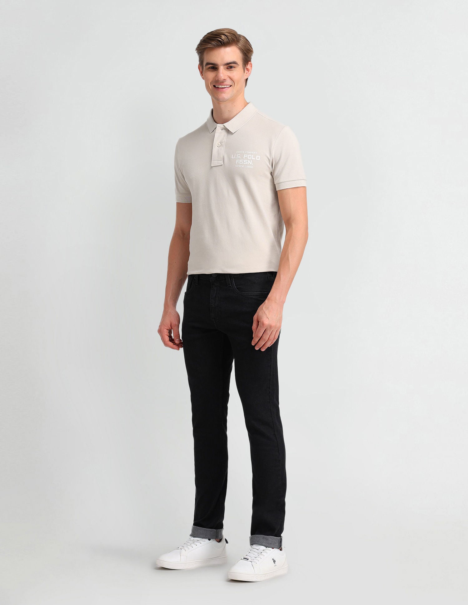 Solid Slim Fit Polo Shirt Beige - U.S. Polo Assn. India | Large