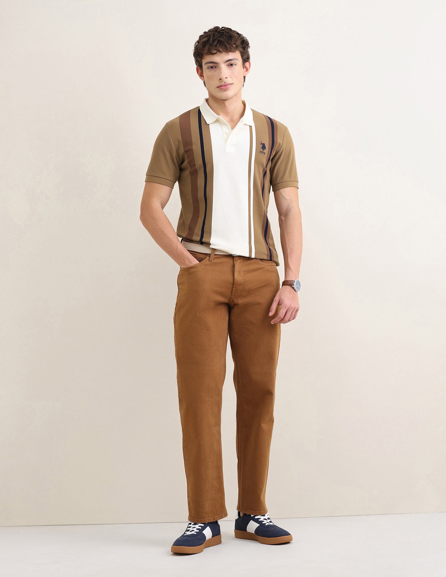 Sotogrande Vertical Striped Polo Shirt Brown - U.S. Polo Assn. India | Large