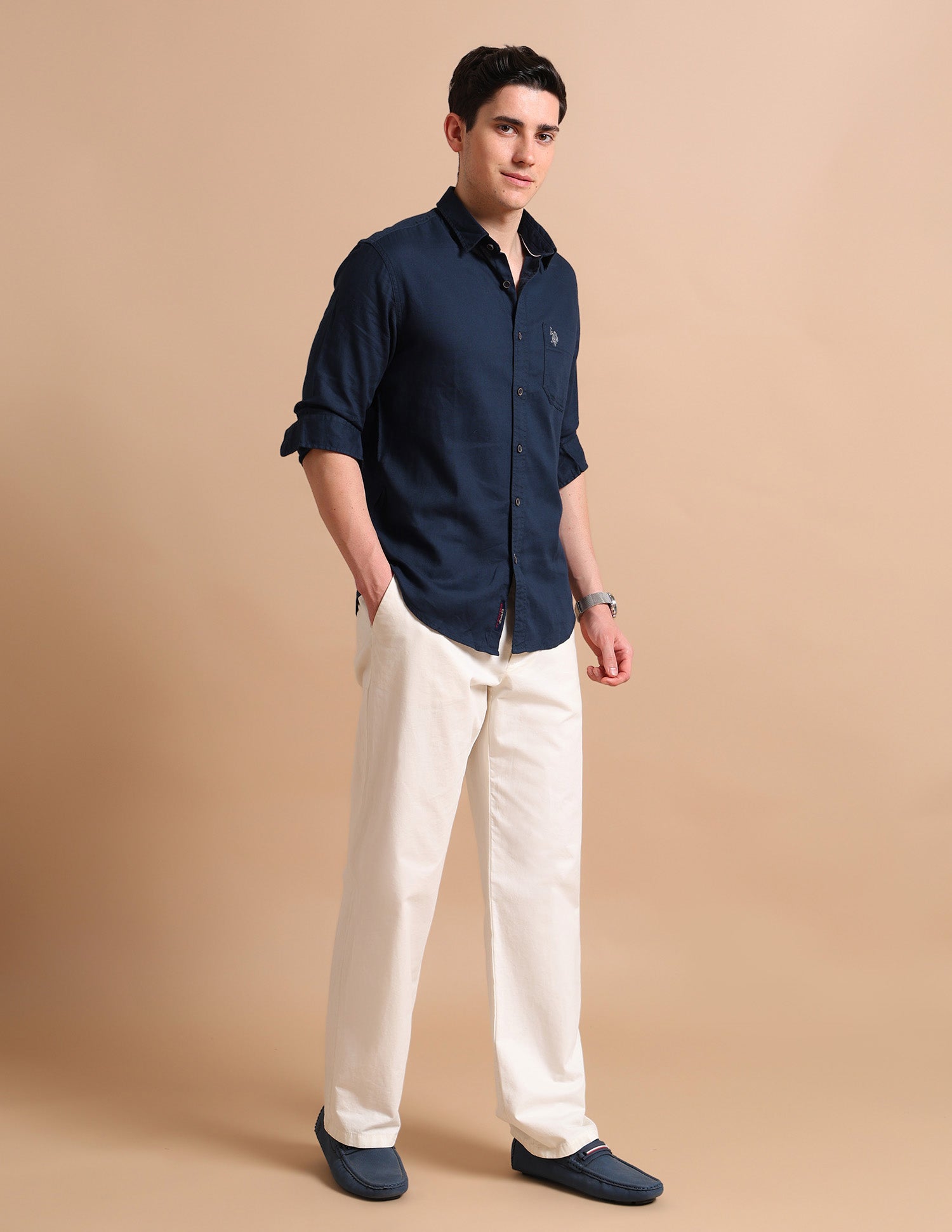 Spread Collar Dobby Formal Shirt Navy - U.S. POLO ASSN. | Large