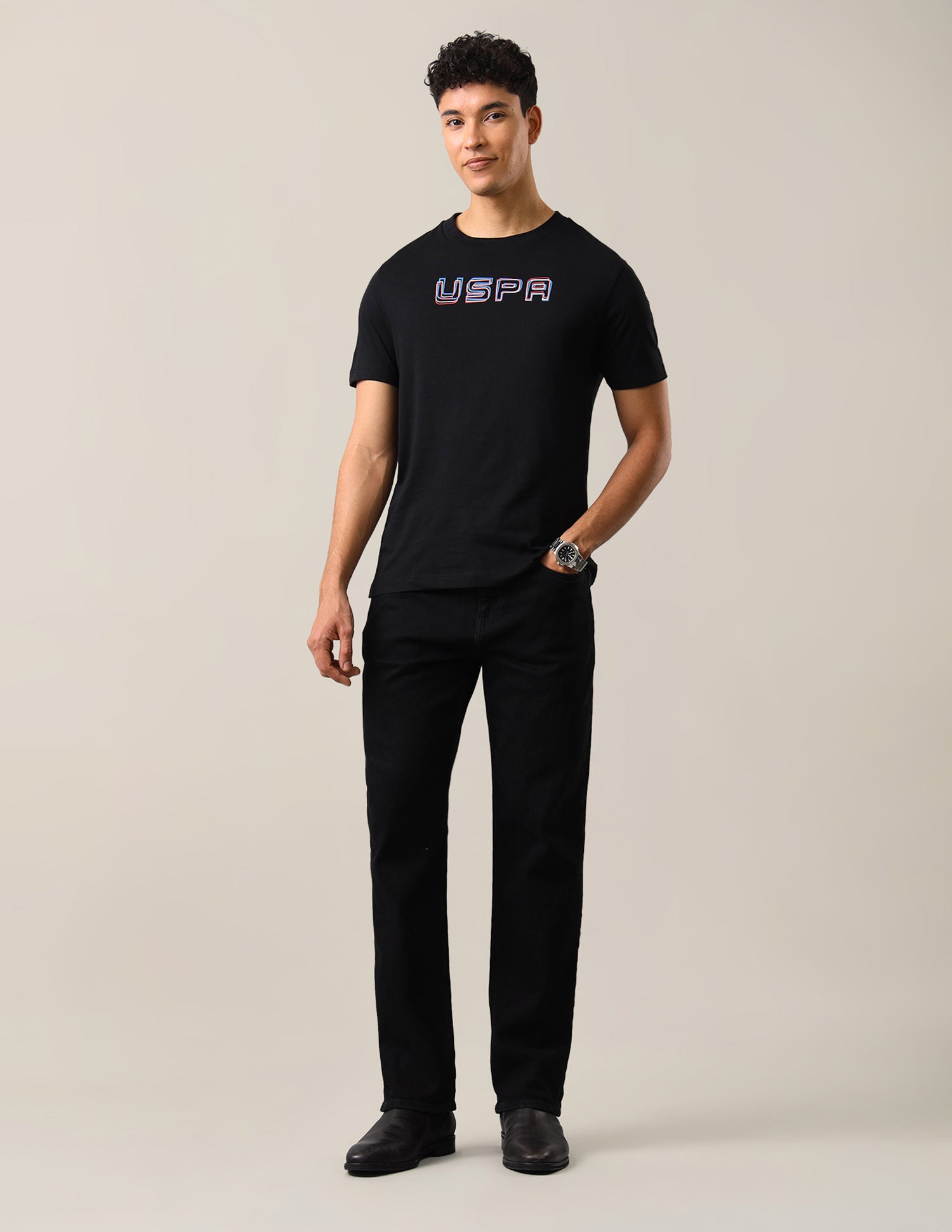 Brand Typographic Printed Regular Fit T-Shirt Black - U.S. Polo Assn. India | Large