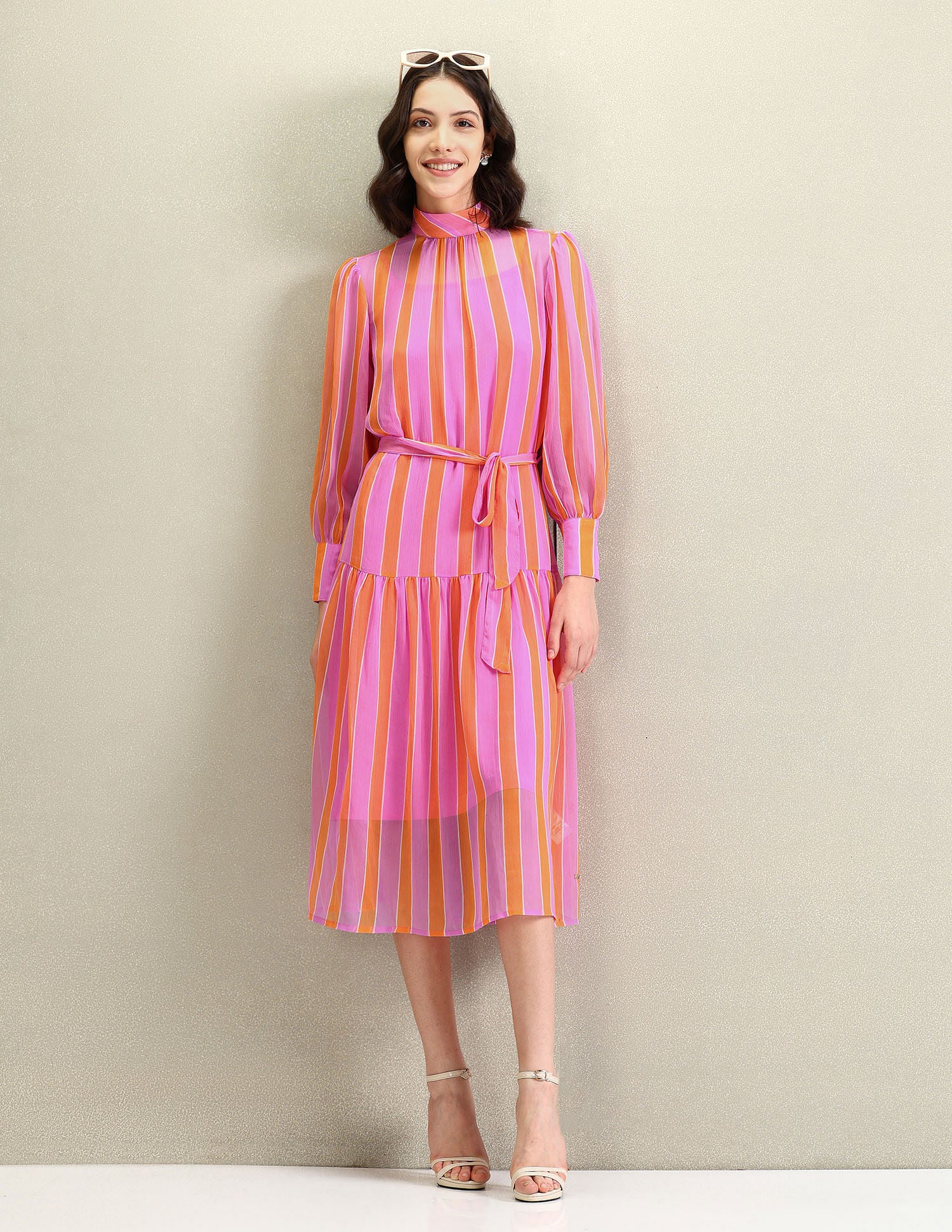 High Neck Vertical Stripe Dress Purple and orange - U.S. POLO ASSN. | Large