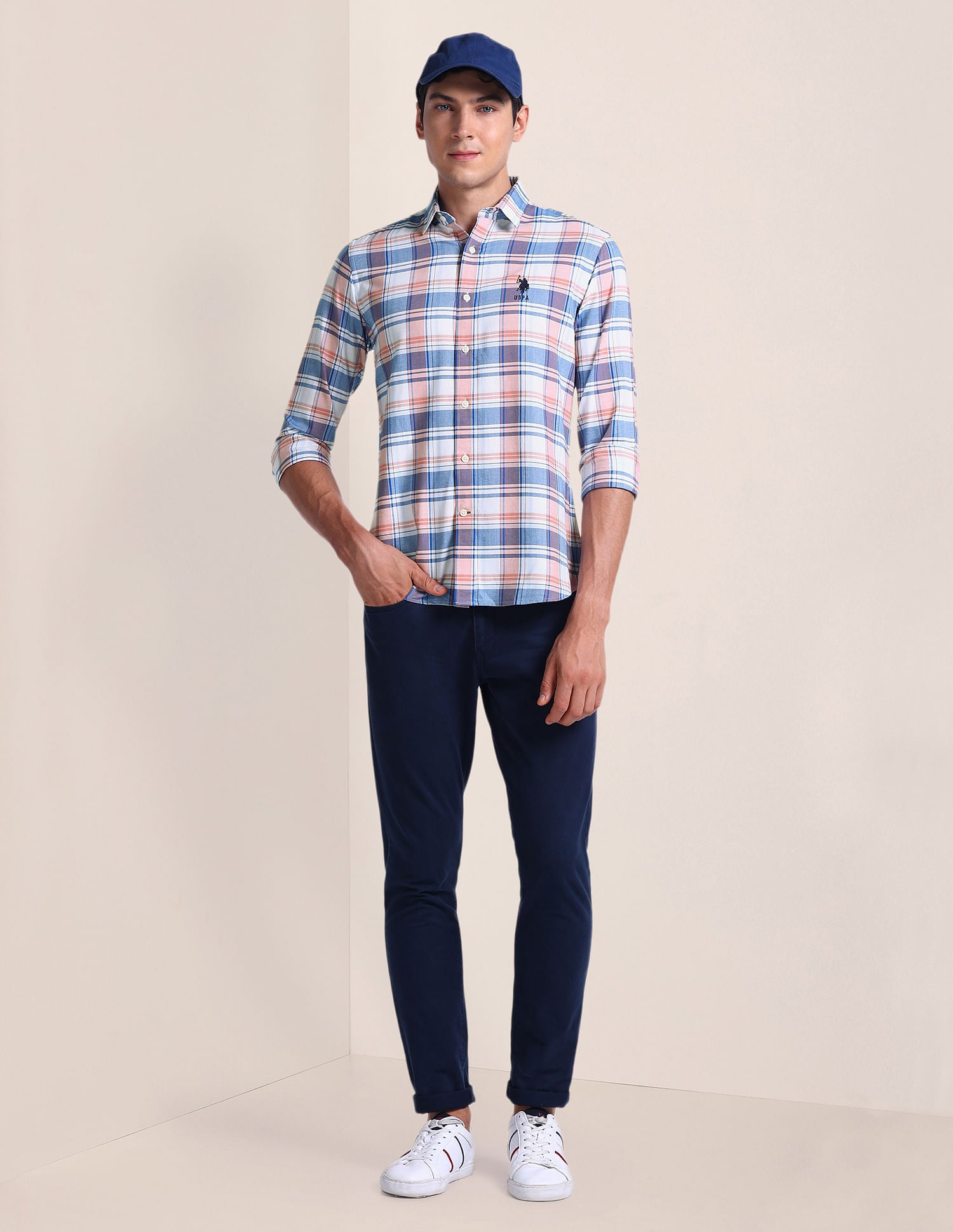 Tartan Check Tailored Fit Shirt Peach - U.S. POLO ASSN. | Large