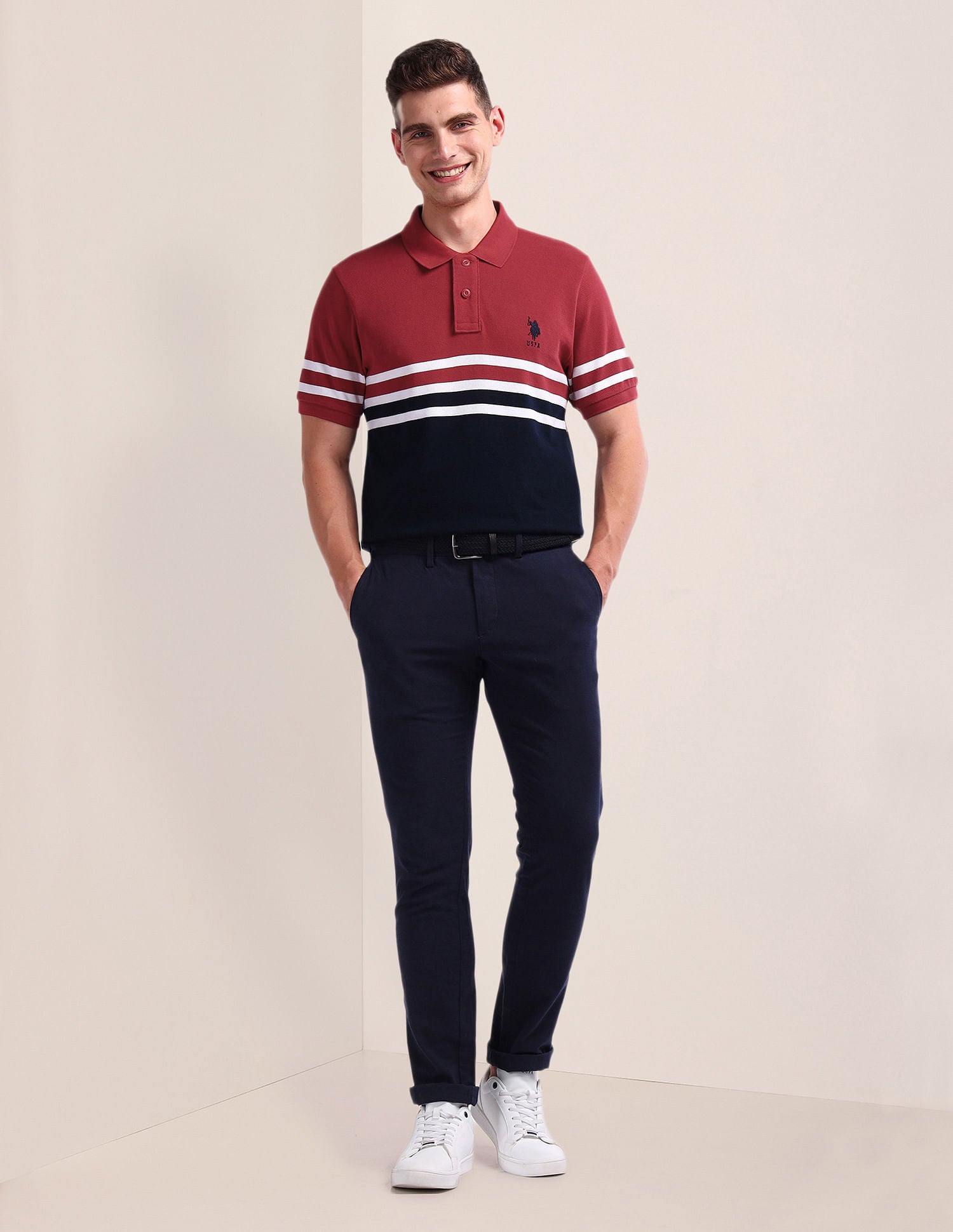 Colour Block Pique Polo Shirt Navy - U.S. Polo Assn. India | Large