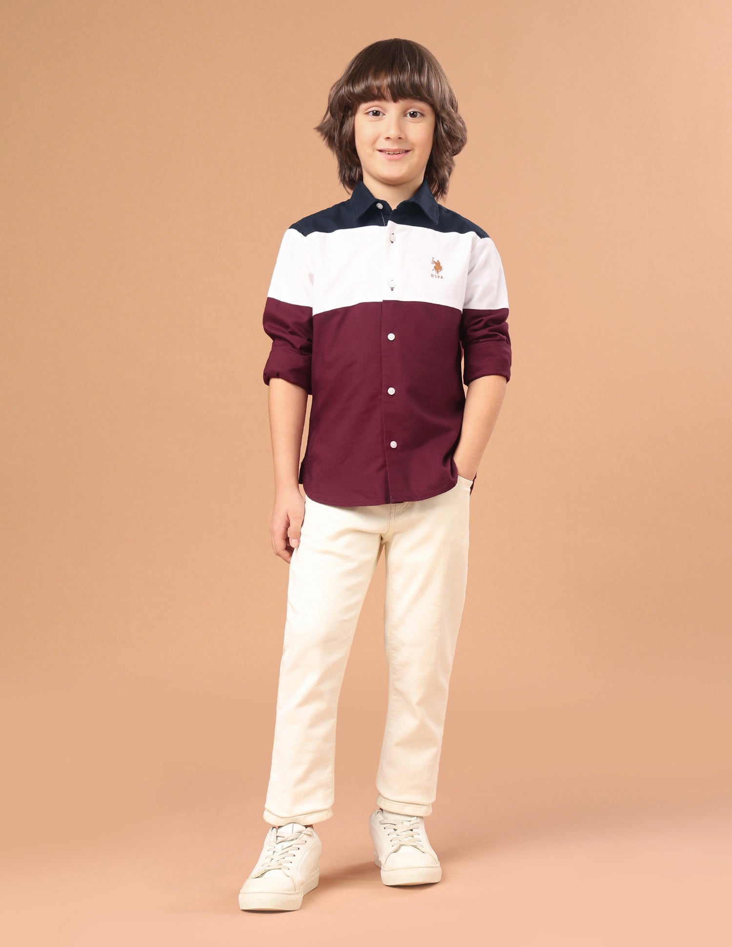 Colourblocked Twill Shirt Maroon - U.S. Polo Assn. India | Large