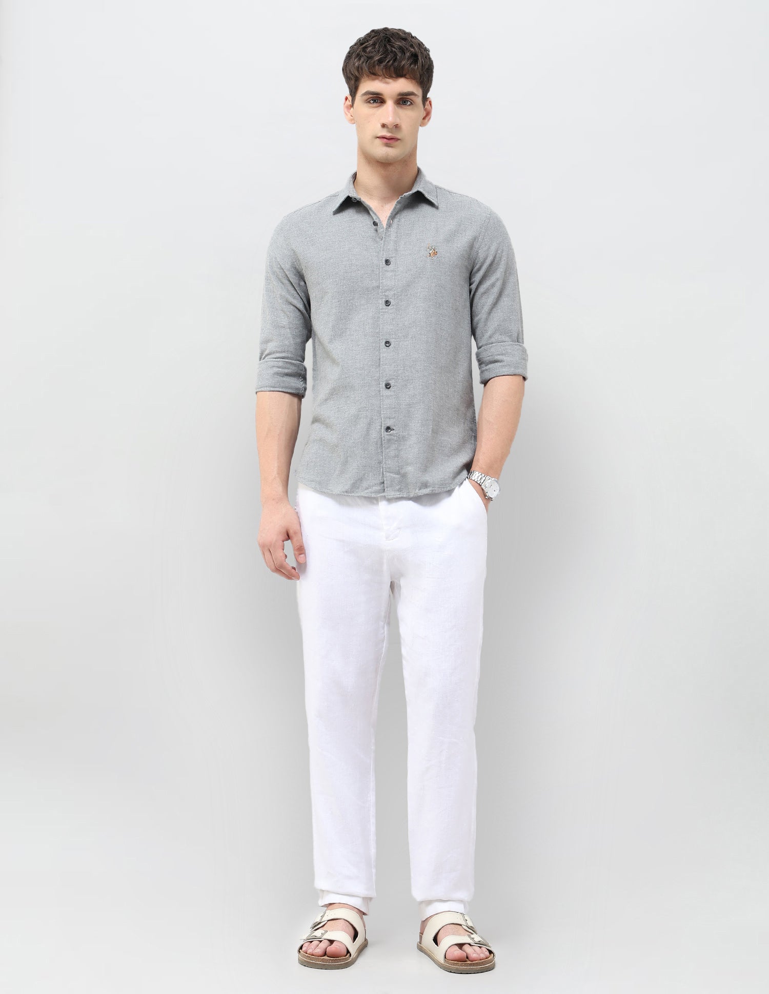 Regular Fit Solid Twill Shirt Grey - U.S. POLO ASSN. | Large