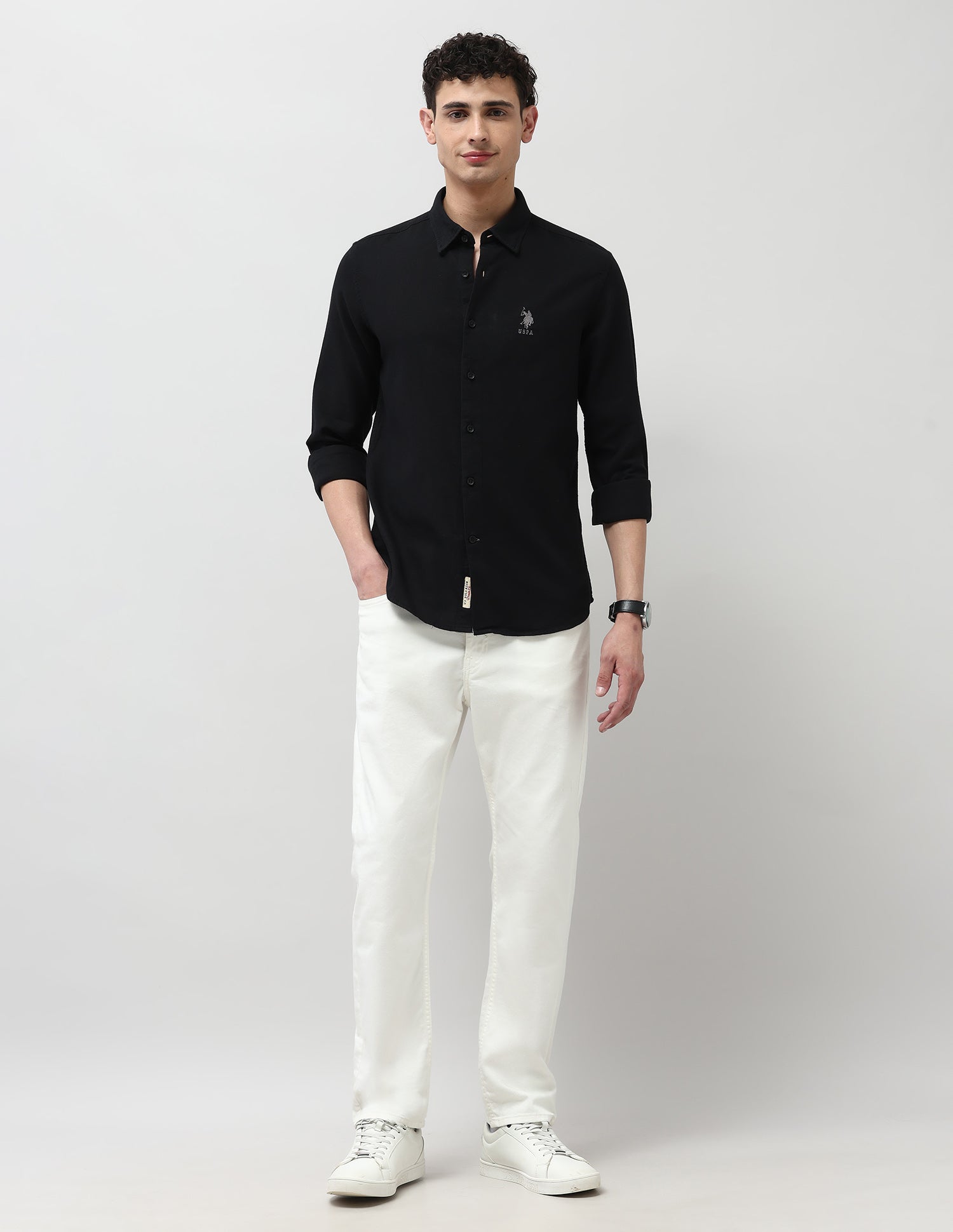 Dobby Slim Fit Shirt Black - U.S. POLO ASSN. | Large