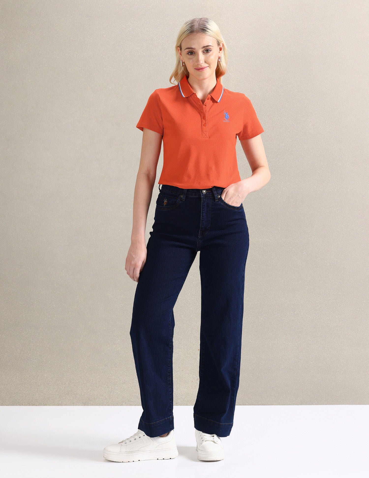 Embroidered Logo Tipped Polo Shirt Orange - U.S. POLO ASSN. | Large