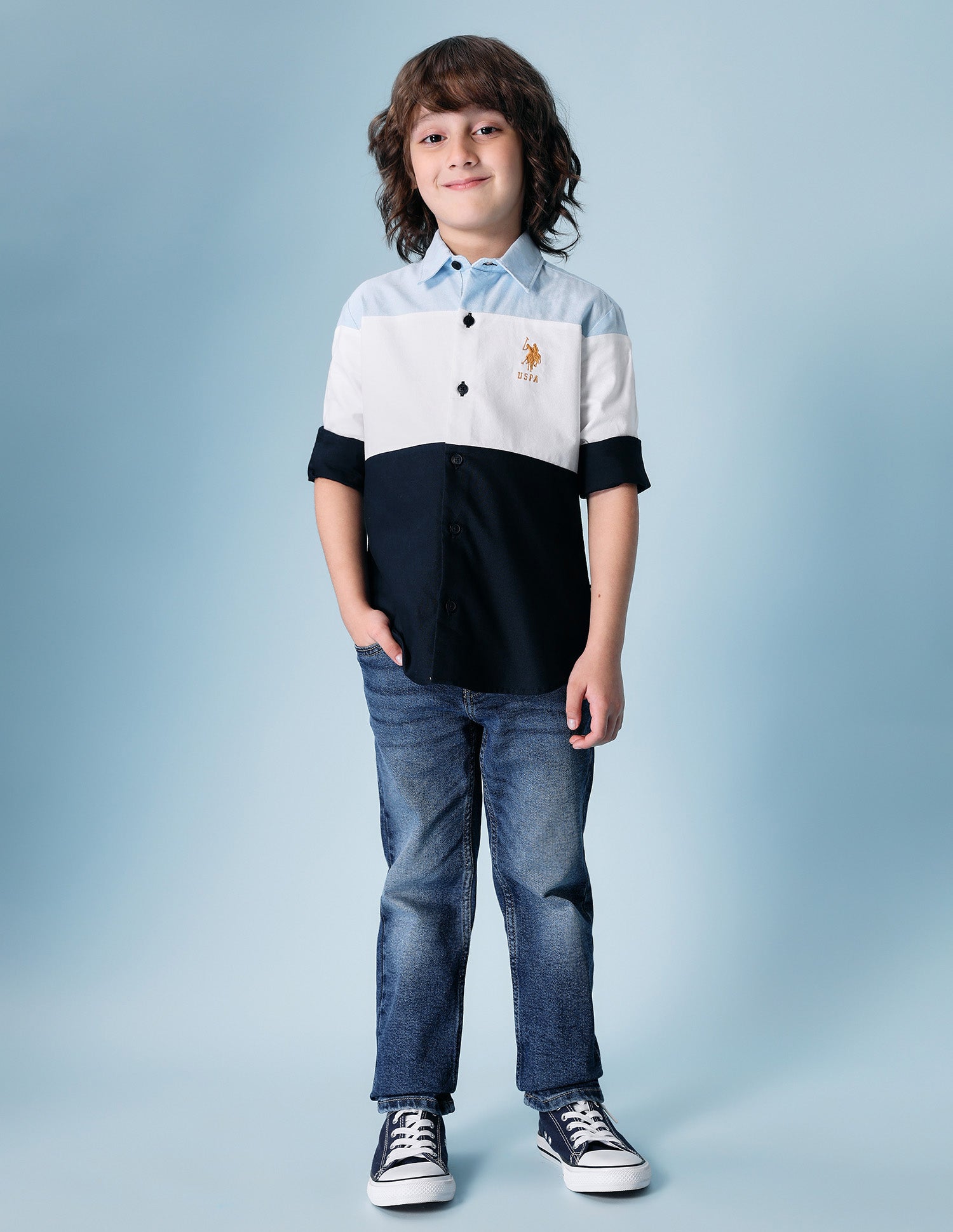 Boys Colorblocked Pure Cotton Shirt Light Blue - U.S. POLO ASSN. | Large