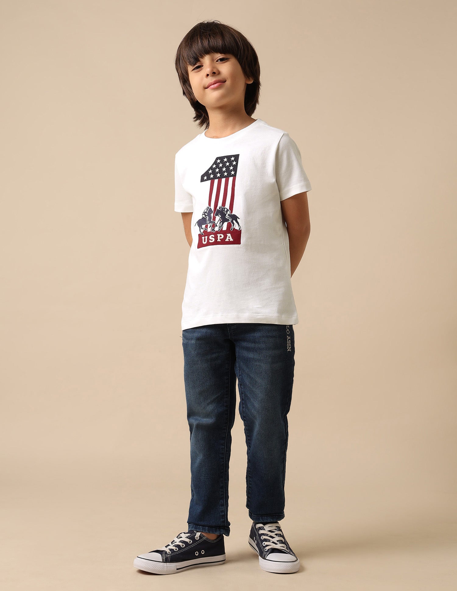 Boys Regular Fit Graphic Brand Printed T Shirt Off White - U.S. POLO ASSN. | Large