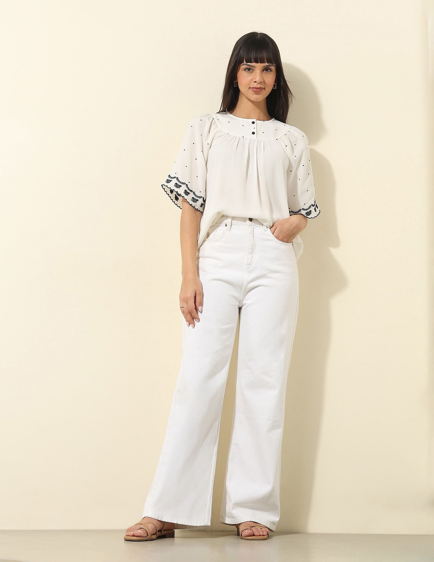 Floral Embroidered Top Off White - U.S. POLO ASSN. | Large