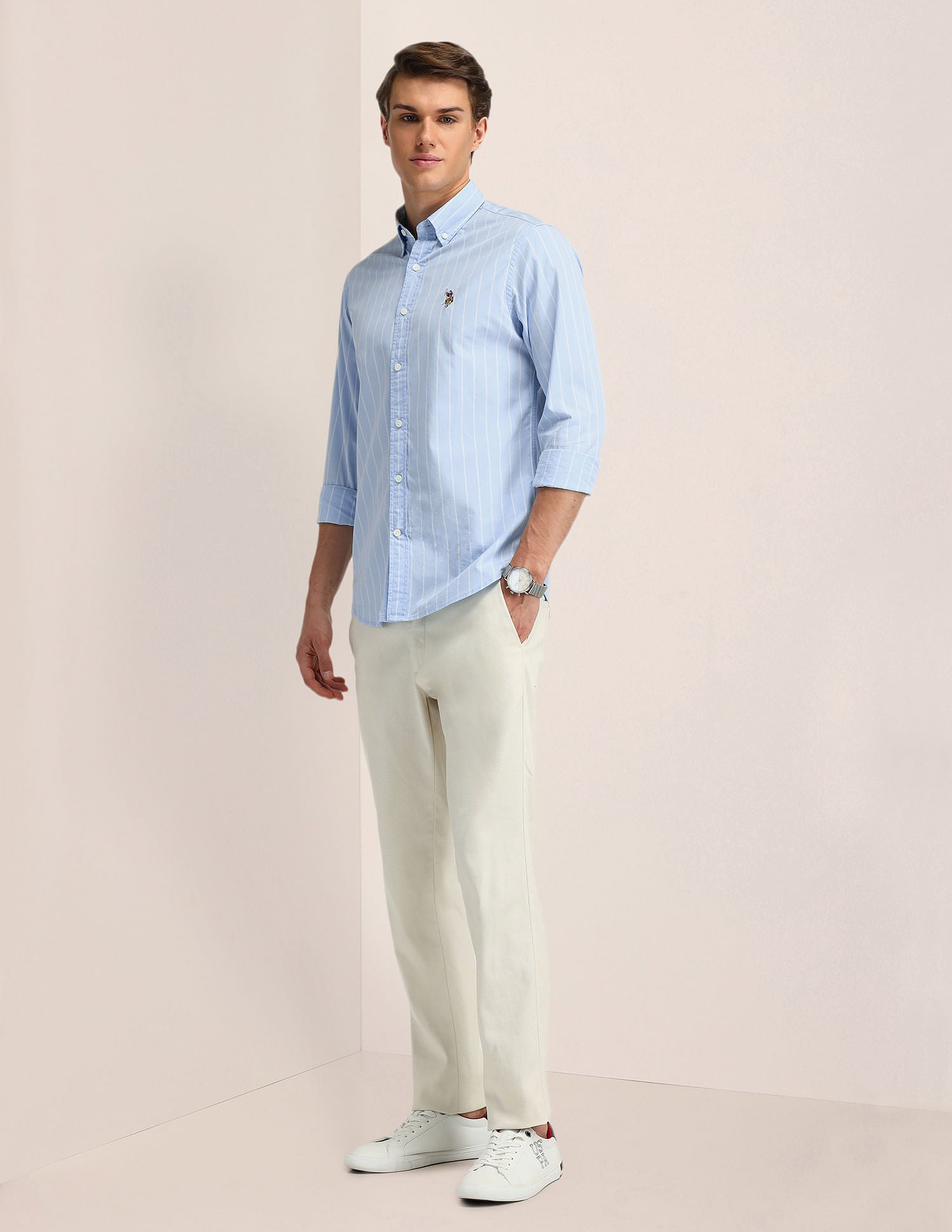 Vertical Striped Oxford Weave Shirt Light Blue - U.S. POLO ASSN. | Large