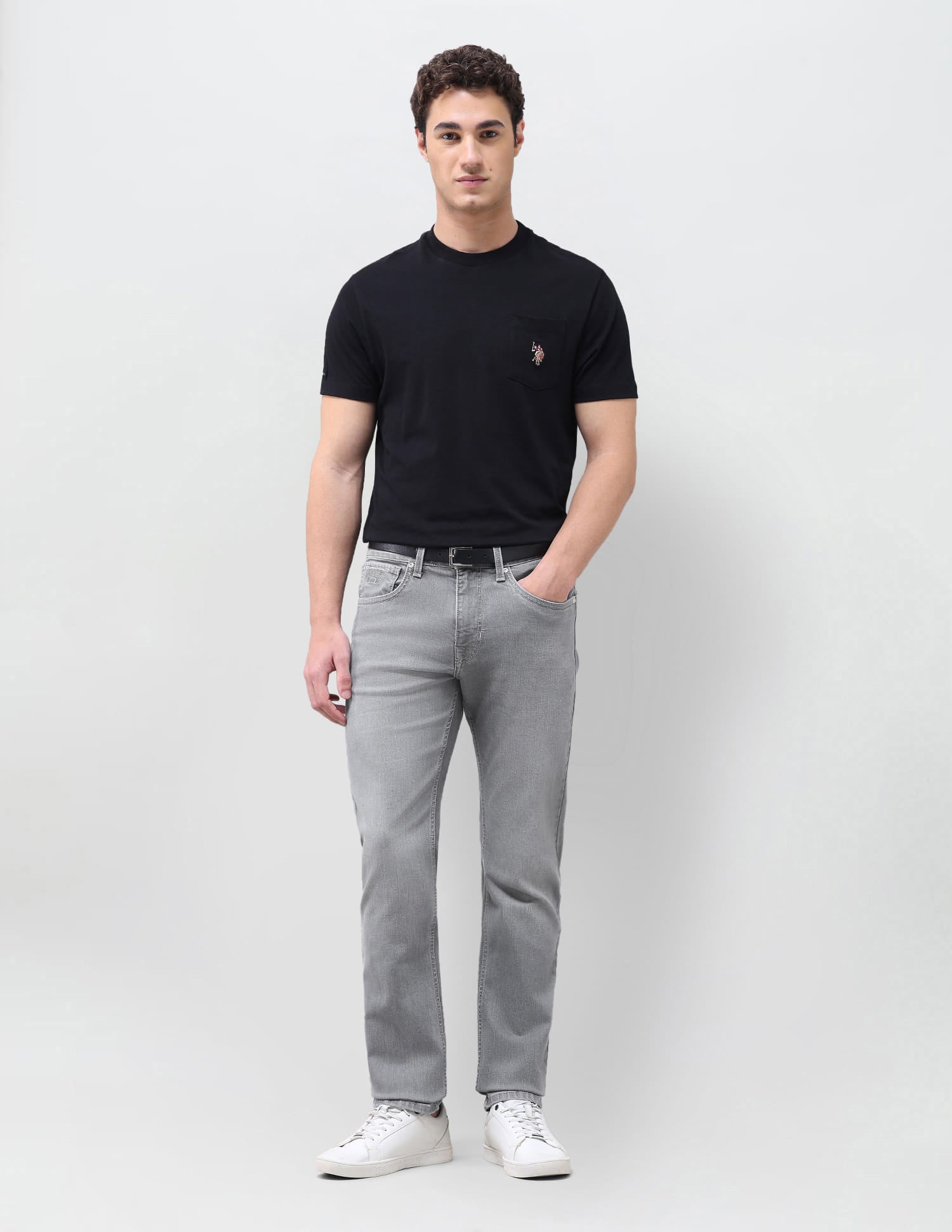 Solid Slim Straight Fit Jeans Grey - U.S. Polo Assn. India | Large