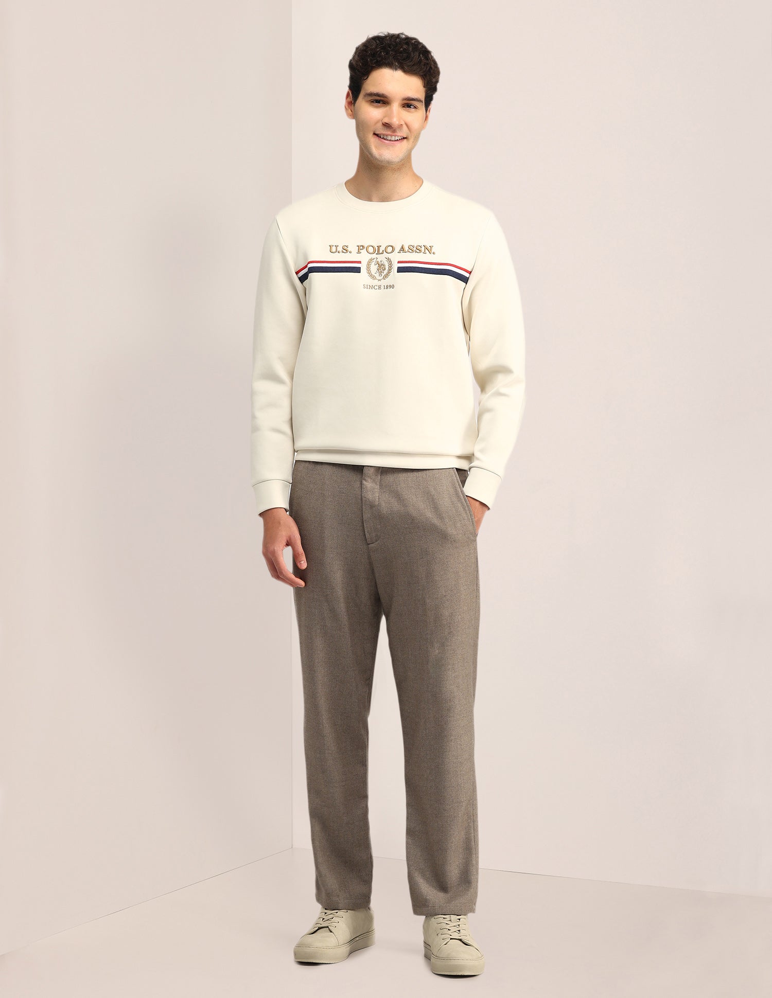 Brand Printed Regular Fit Sweatshirt White - U.S. Polo Assn. India | Large