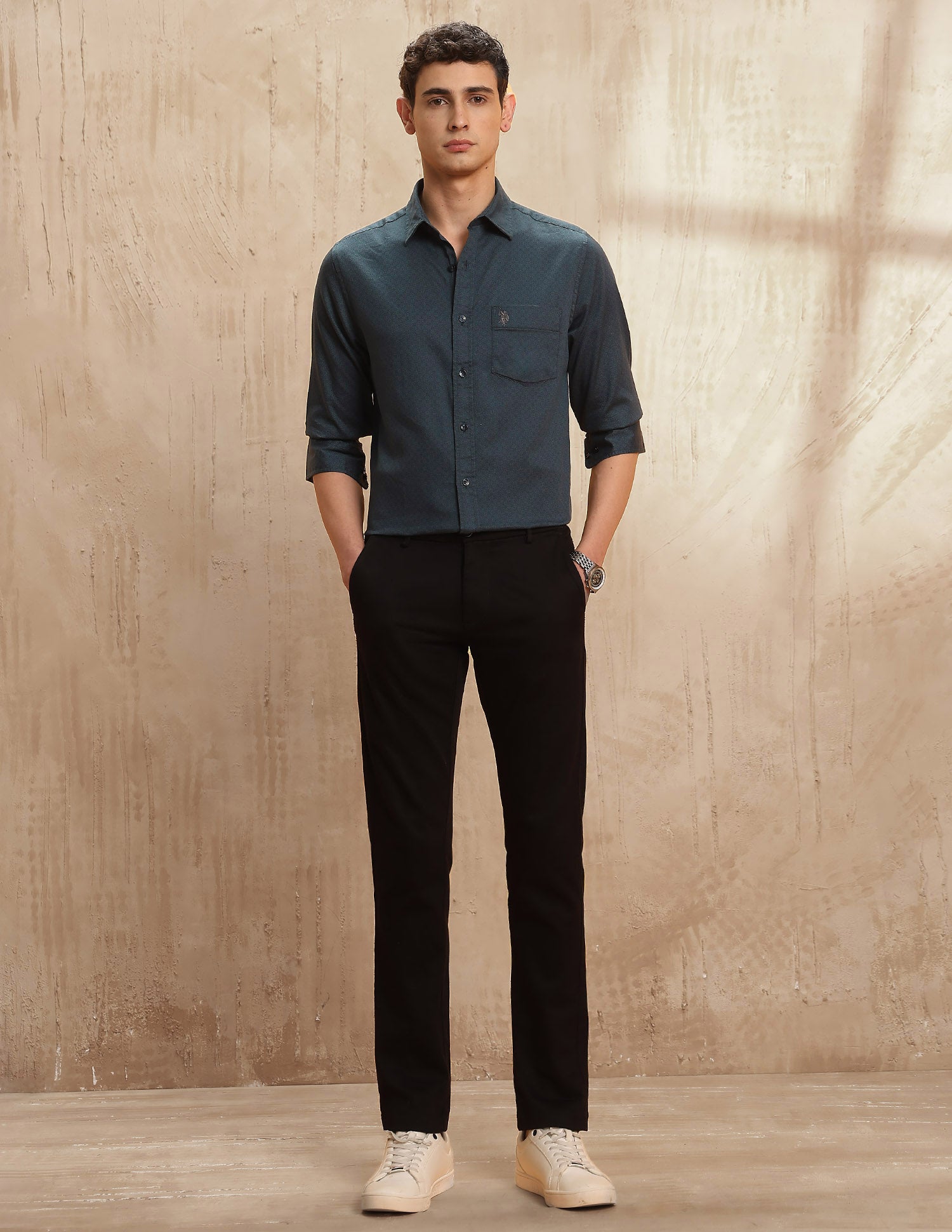 Dobby Tailored Fit Shirt Teal - U.S. POLO ASSN. | Large