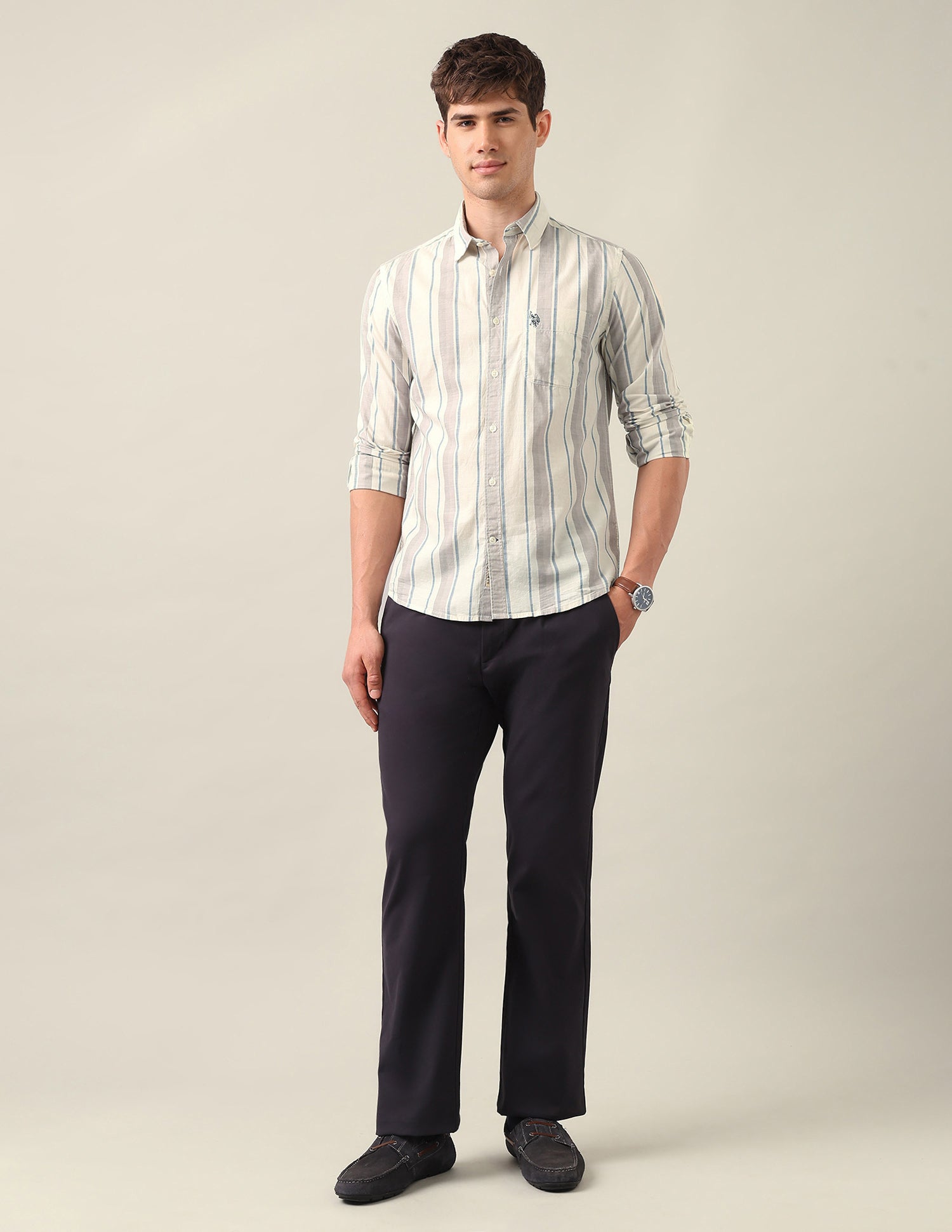 Regular Fit Vertical Striped Shirt Lavender - U.S. Polo Assn. India | Large