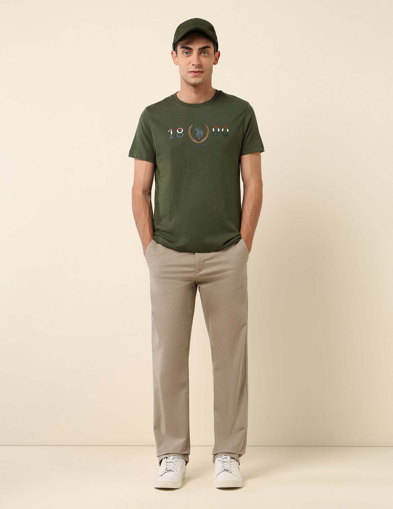 Slim Fit Brand Embossed T- Shirt Olive Green - U.S. Polo Assn. India | Large