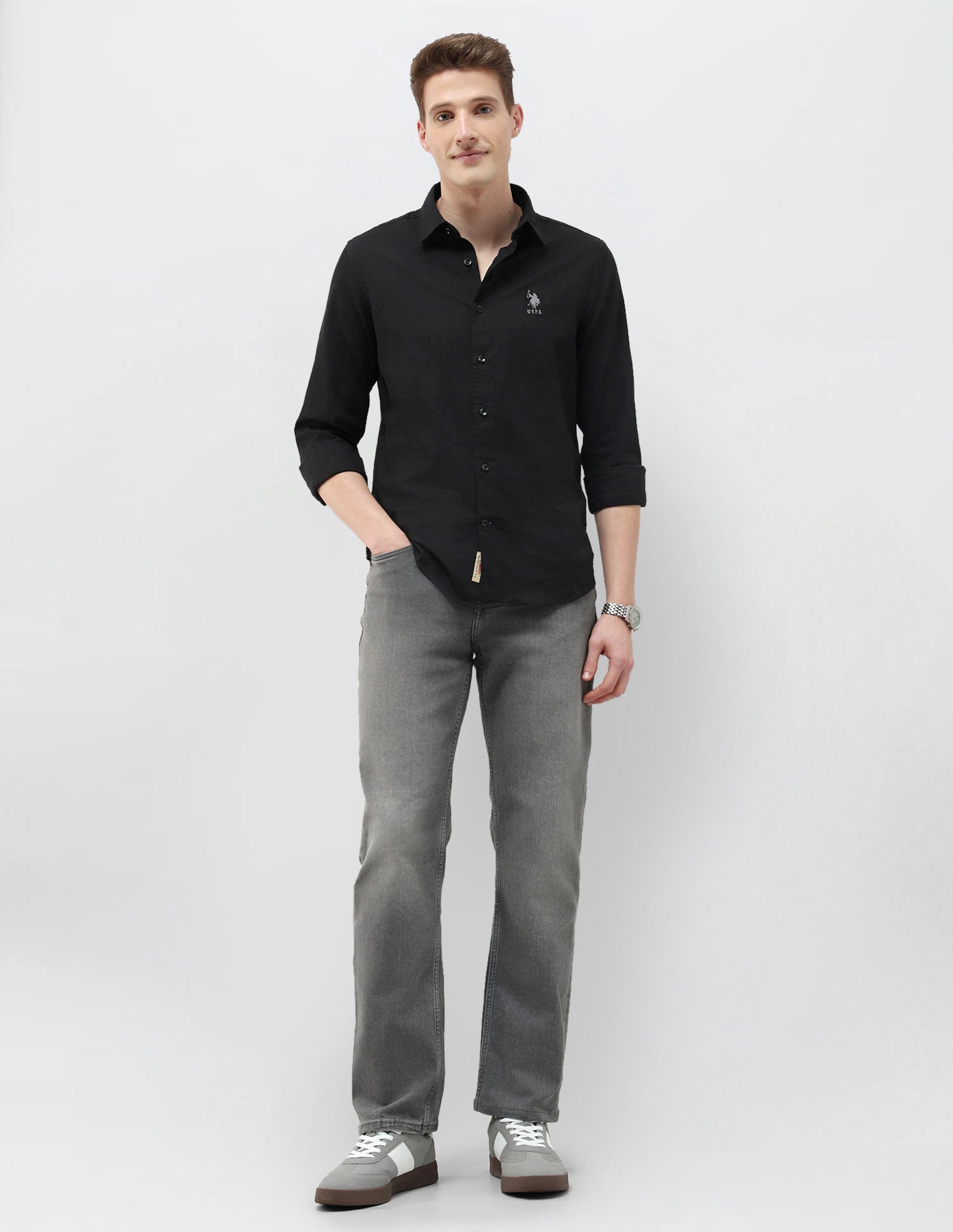 Solid Summer House Regular Fit Shirt Black - U.S. Polo Assn. India | Large