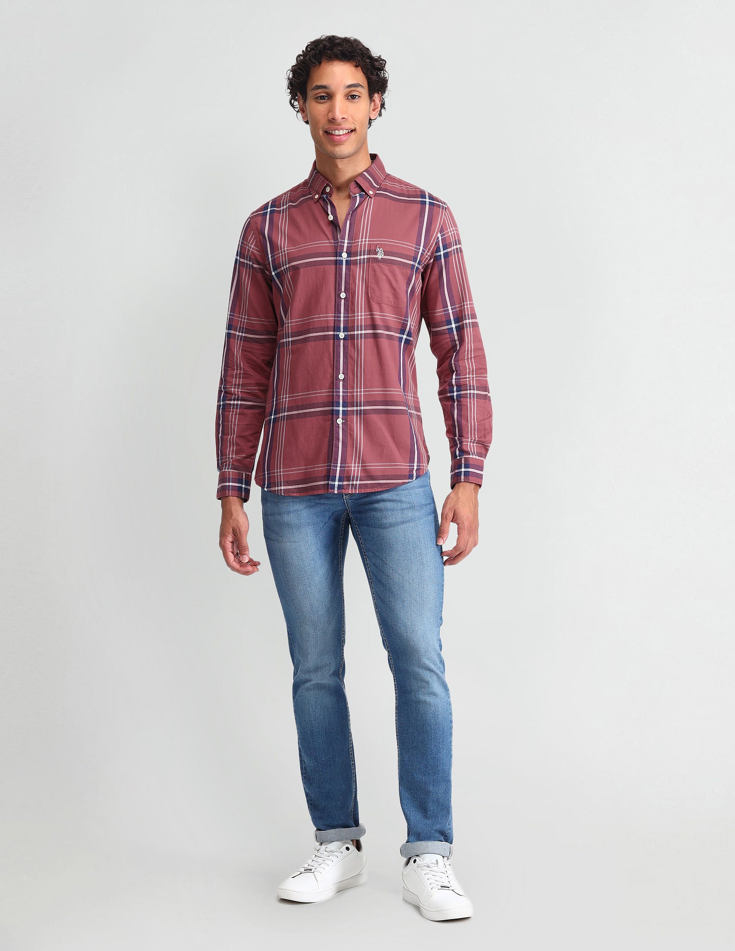 Grid Tattersall Checked Slim Fit Shirt Red - U.S. Polo Assn. India | Large