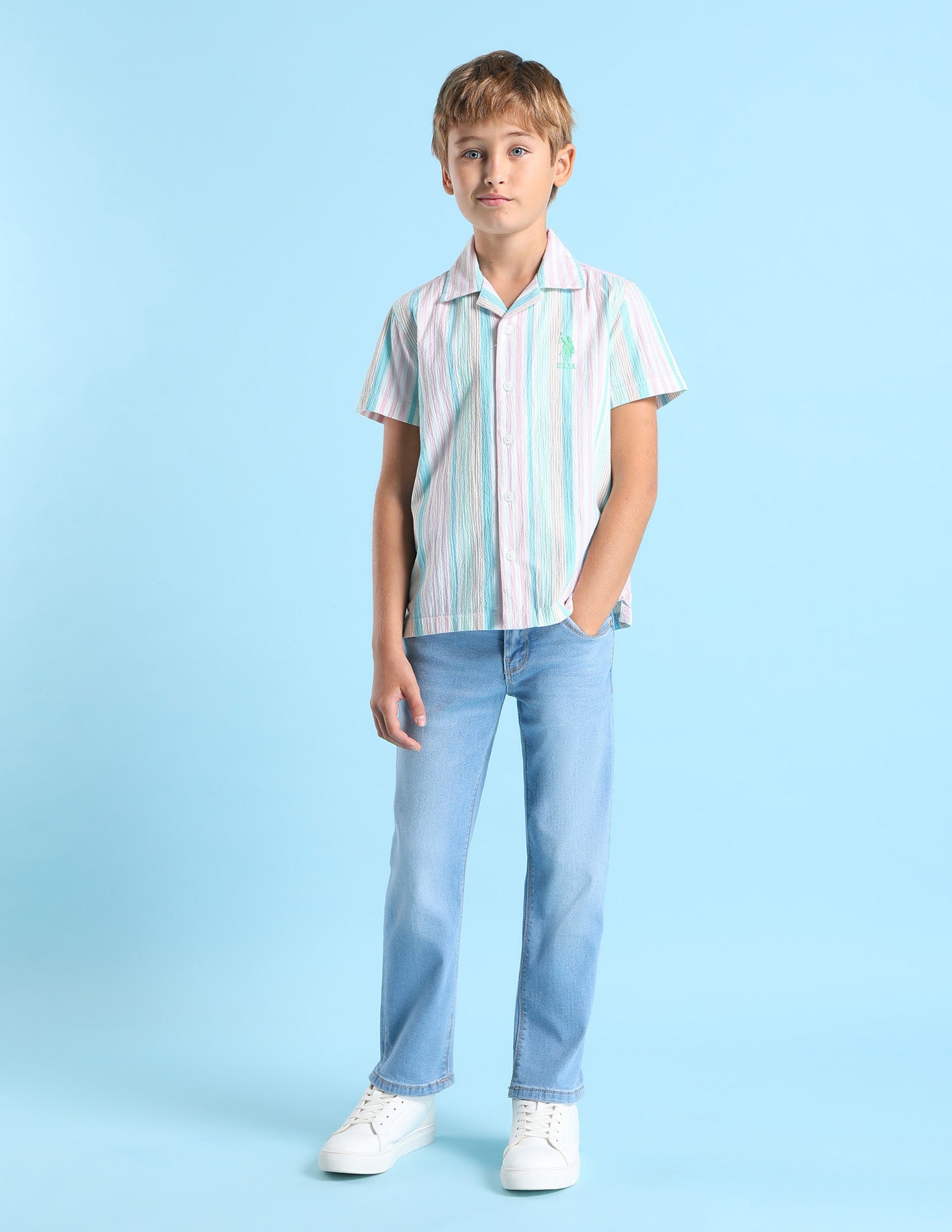 Boys Relaxed Fit Twill Shirt Pink - U.S. POLO ASSN. | Large