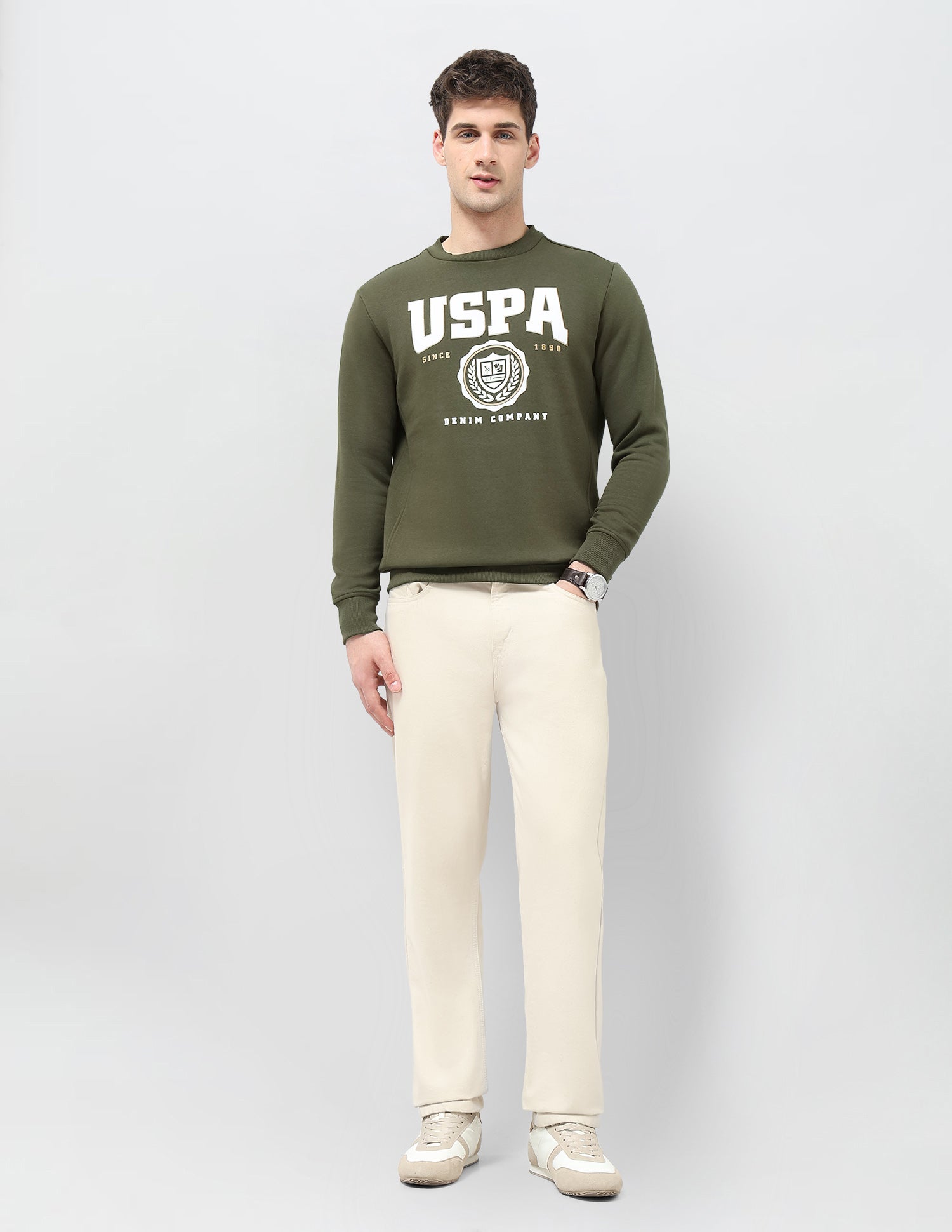 Brand Printed Regular Fit Sweatshirt Olive - U.S. POLO ASSN. | Large