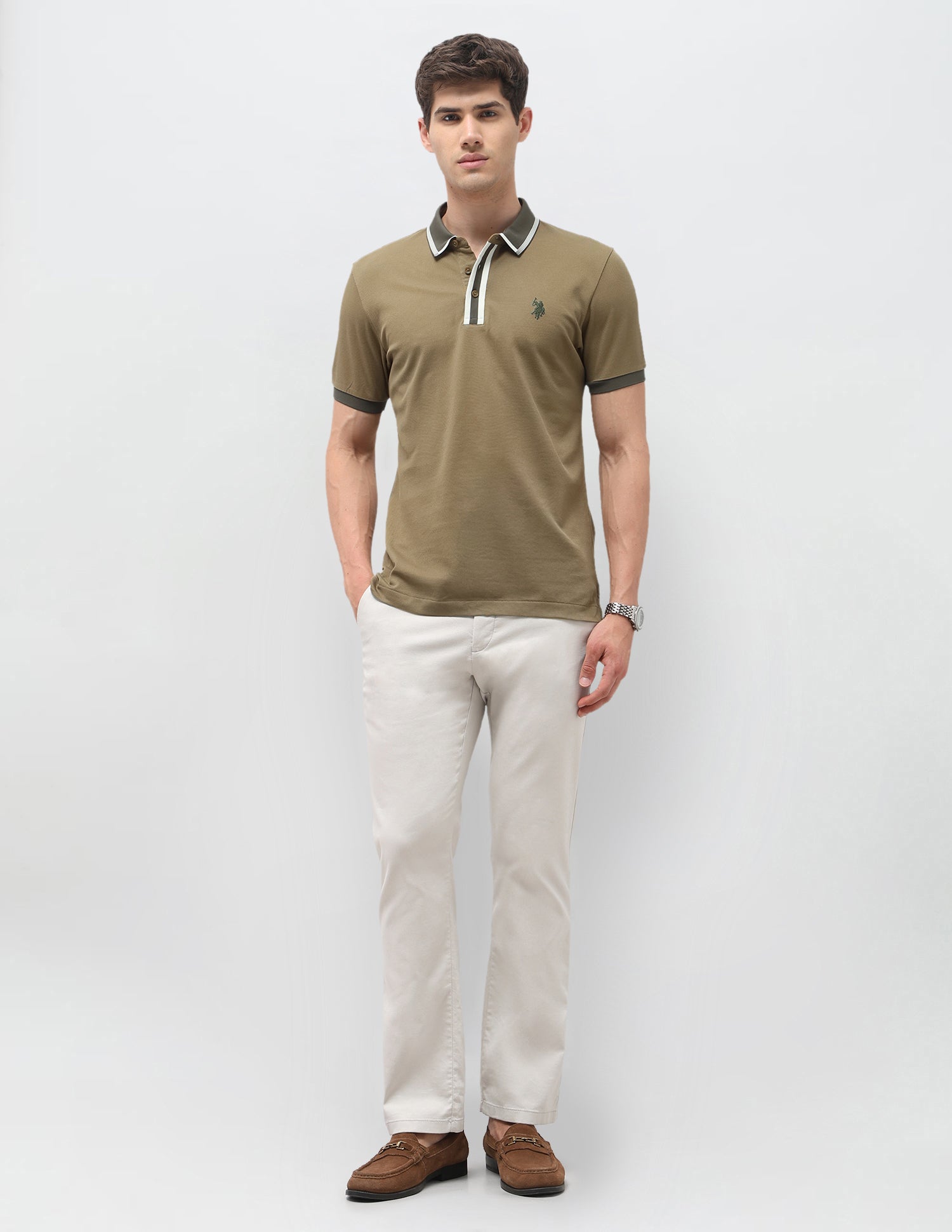 Solid Slim Fit Polo Shirt Brown - U.S. Polo Assn. India | Large