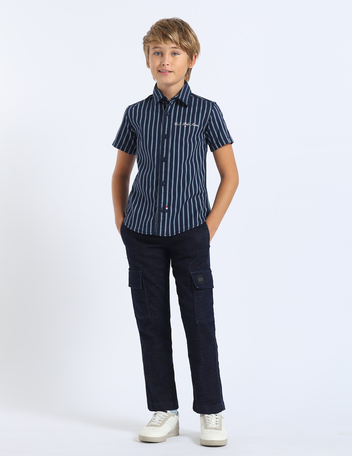 Boys Vertical Striped Regular Fit Shirt Navy - U.S. POLO ASSN. | Large