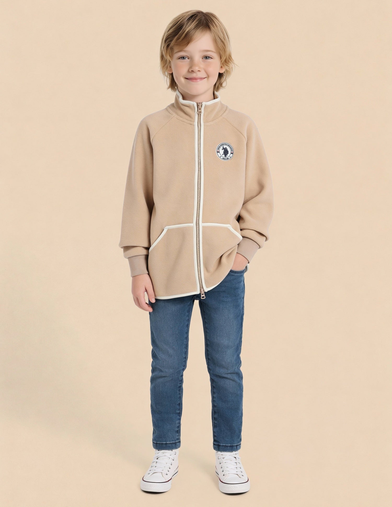 Boys Solid Regular Fit Jacket Camel - U.S. Polo Assn. India | Large