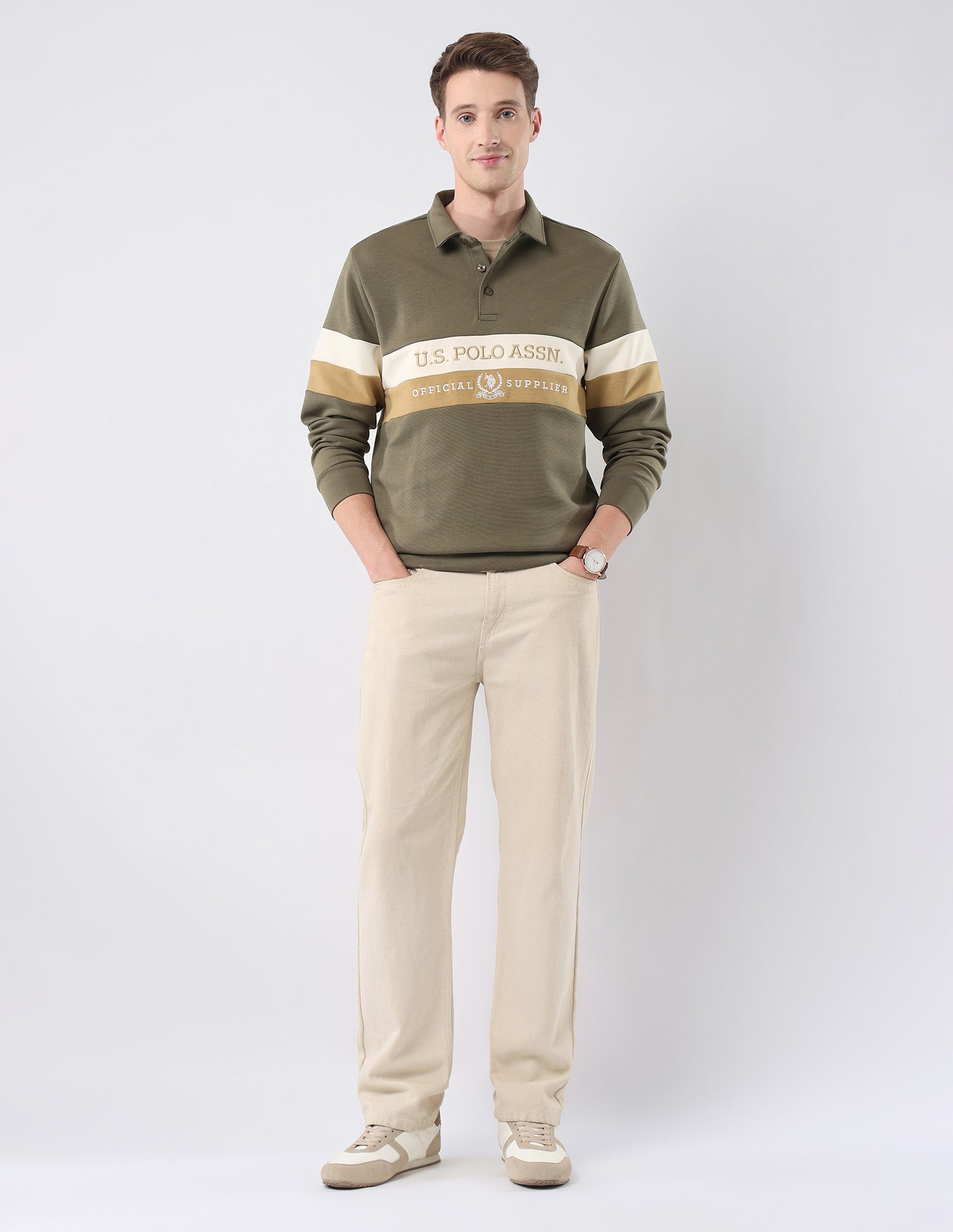 Brand Embroidered Regular Fit Sweatshirt Light Olive - U.S. POLO ASSN. | Large