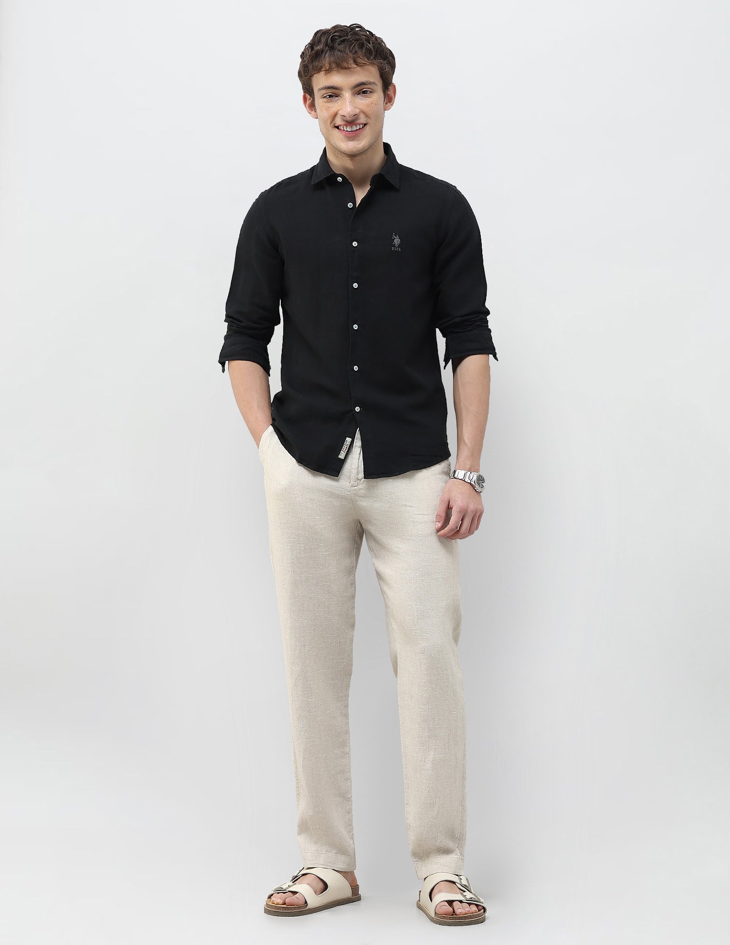 Solid Regular Fit Shirt Black - U.S. Polo Assn. India | Large