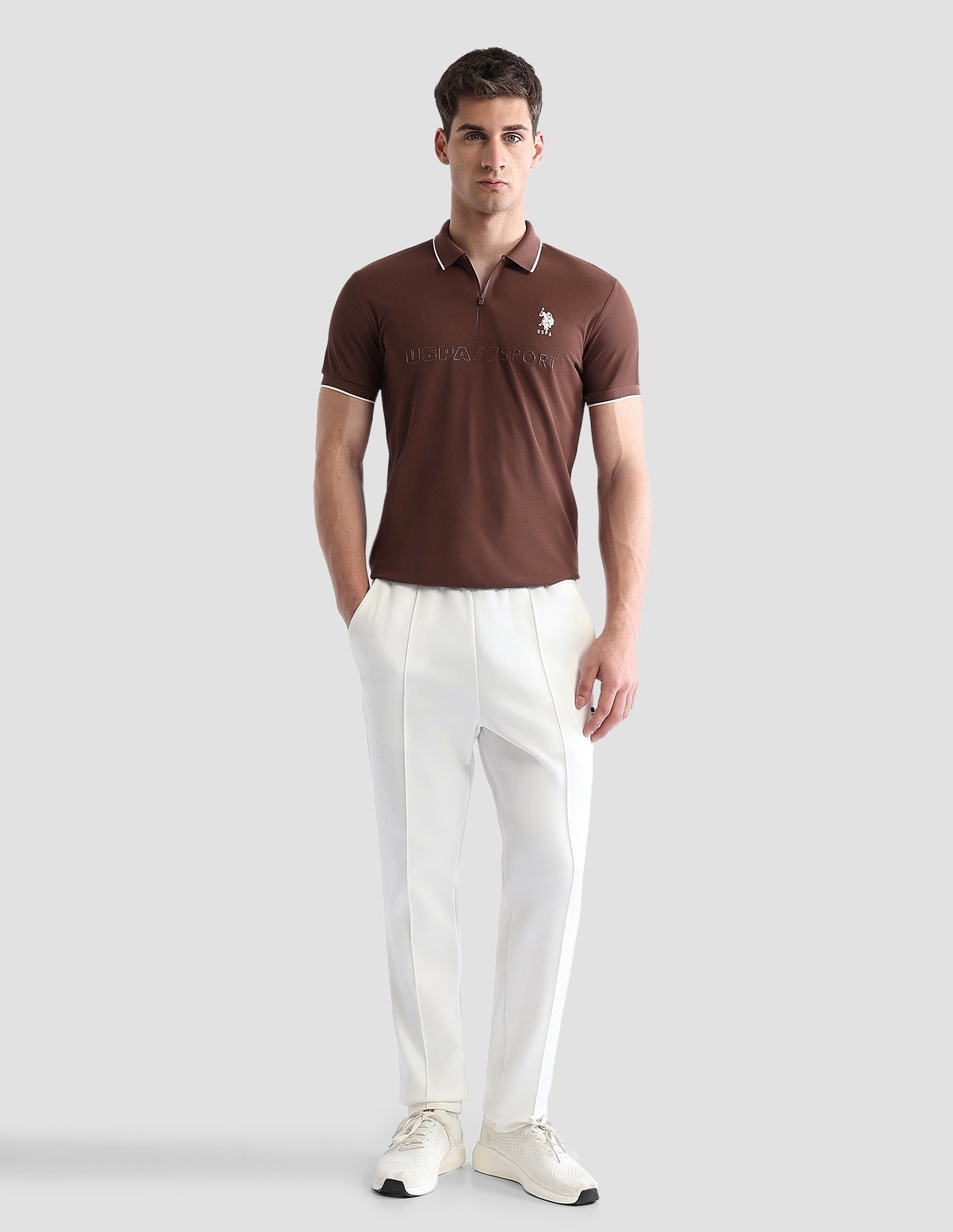 Brand Embossed Slim Fit Active Polo Shirt Brown - U.S. POLO ASSN. | Large