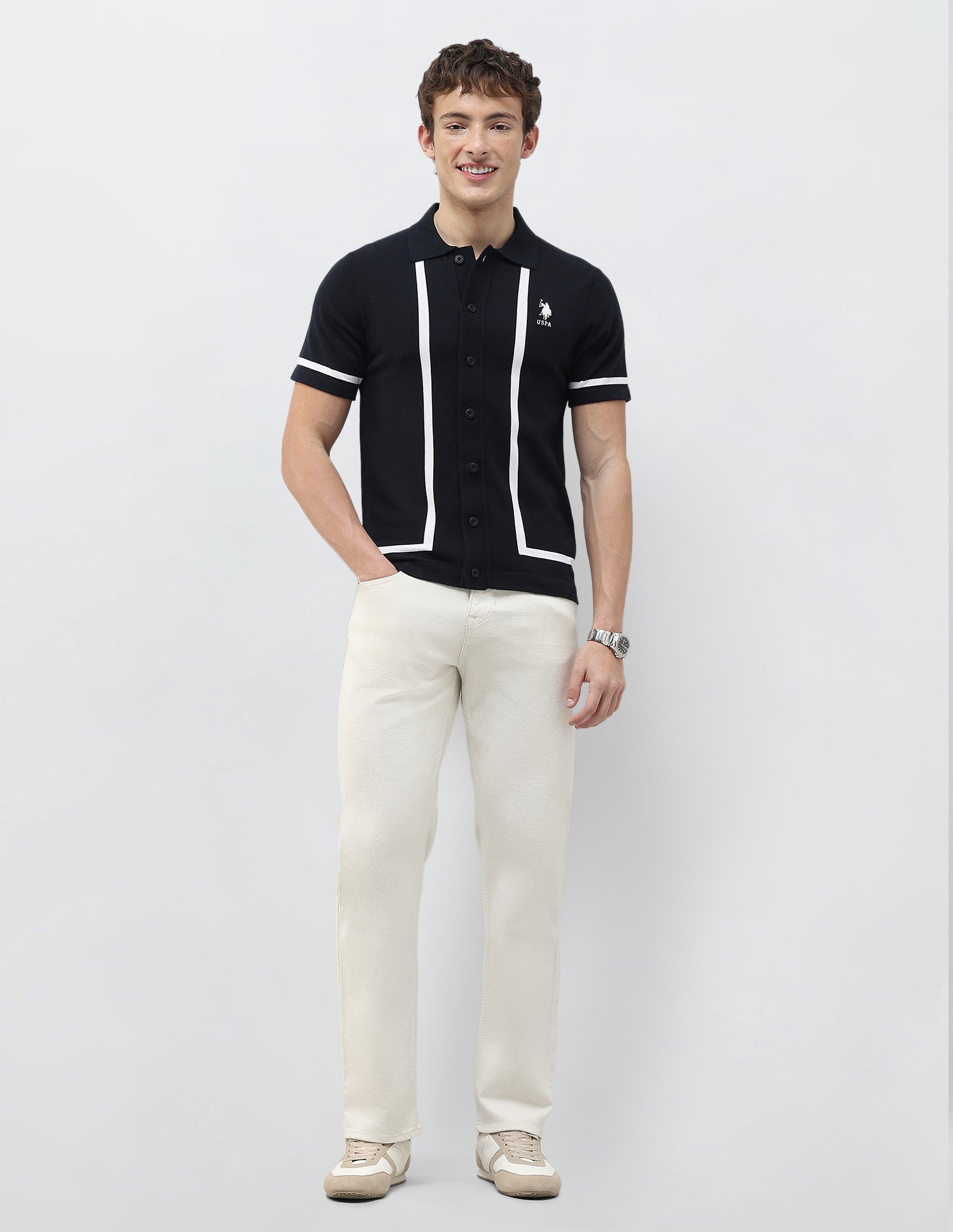 Knitted Slim Fit Shirt Navy - U.S. Polo Assn. India | Large