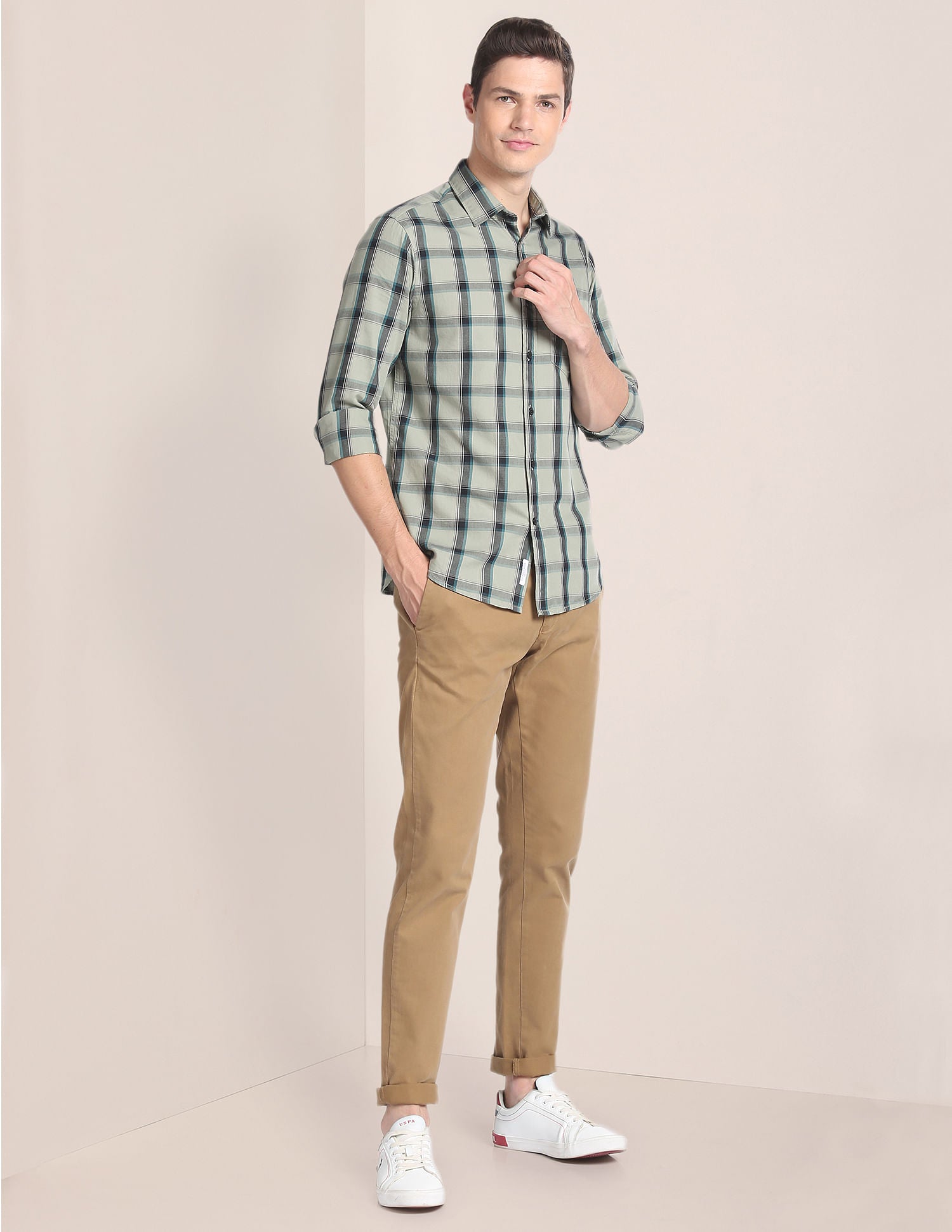 Tartan Check Twill Shirt Light Olive - U.S. Polo Assn. India | Large