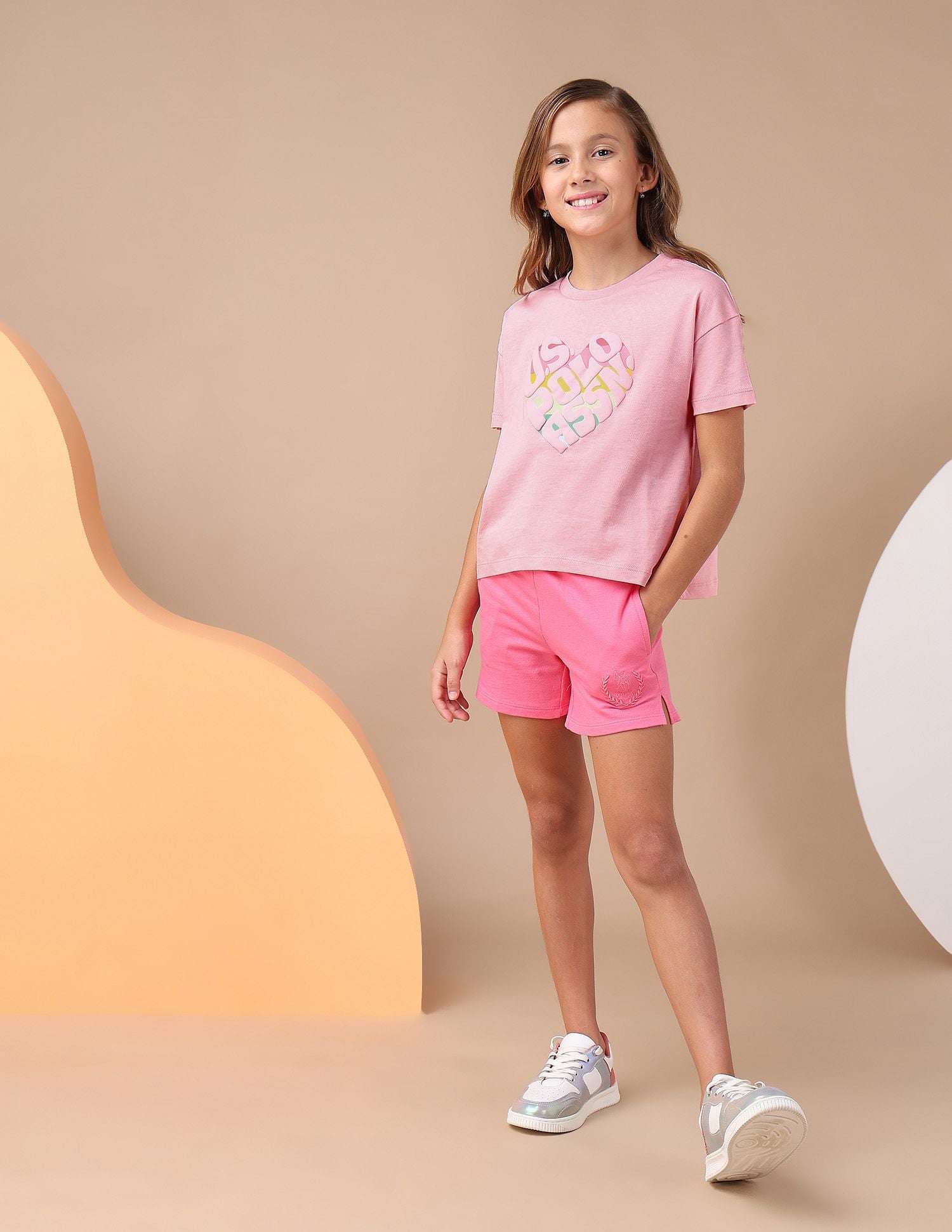 Girls Puff Print Regular Fit T-Shirt Light Pink - U.S. POLO ASSN. | Large