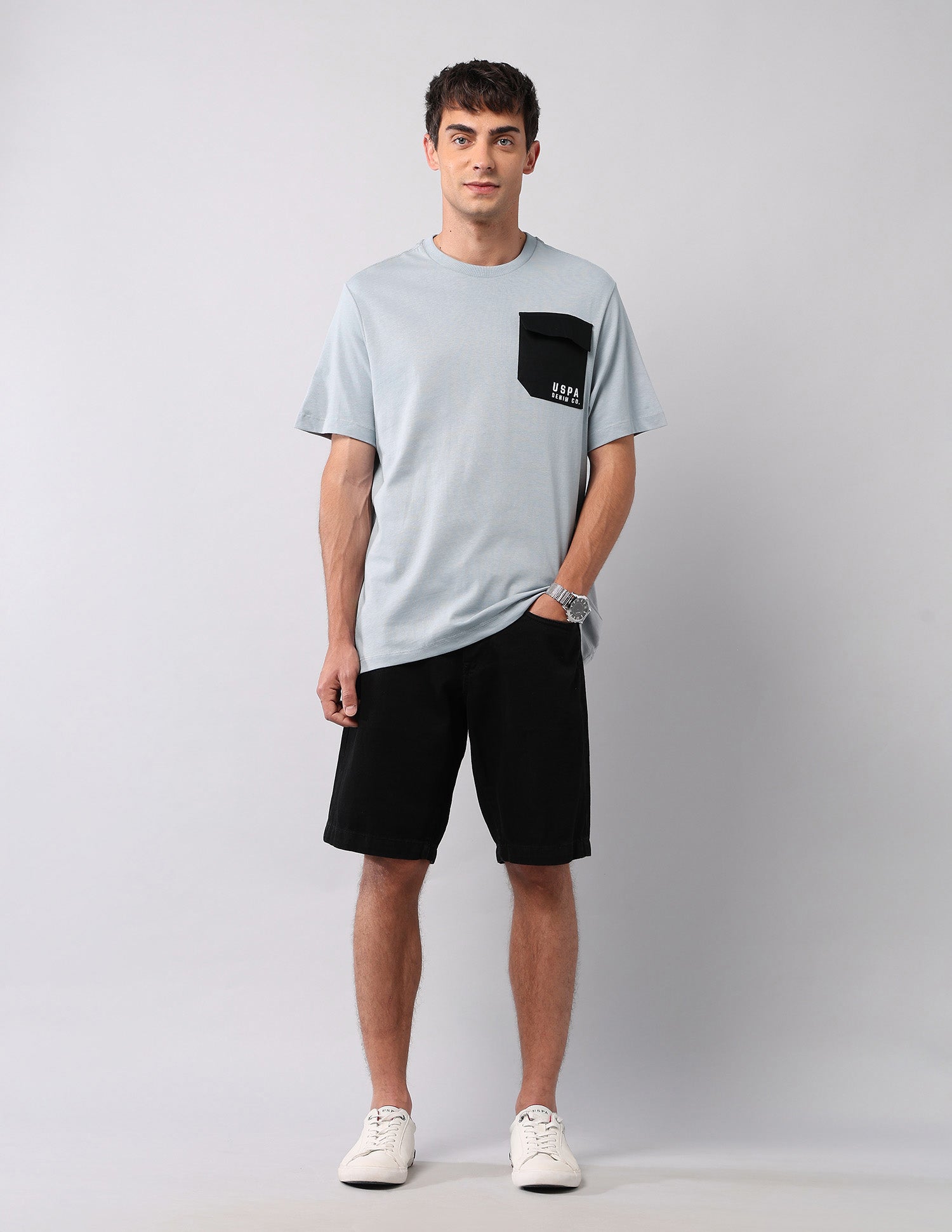 Muscle Fit Solid T-Shirt Light Grey - U.S. Polo Assn. India | Large