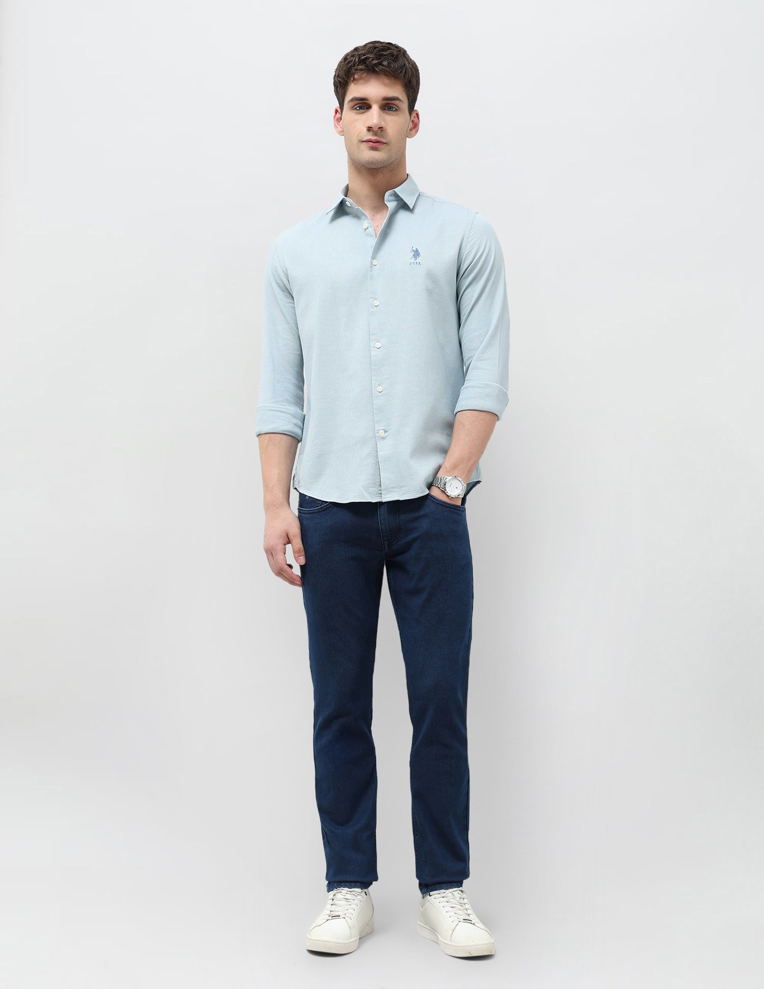 Textured Dobby Regular Fit Shirt Light Blue - U.S. Polo Assn. India | Large