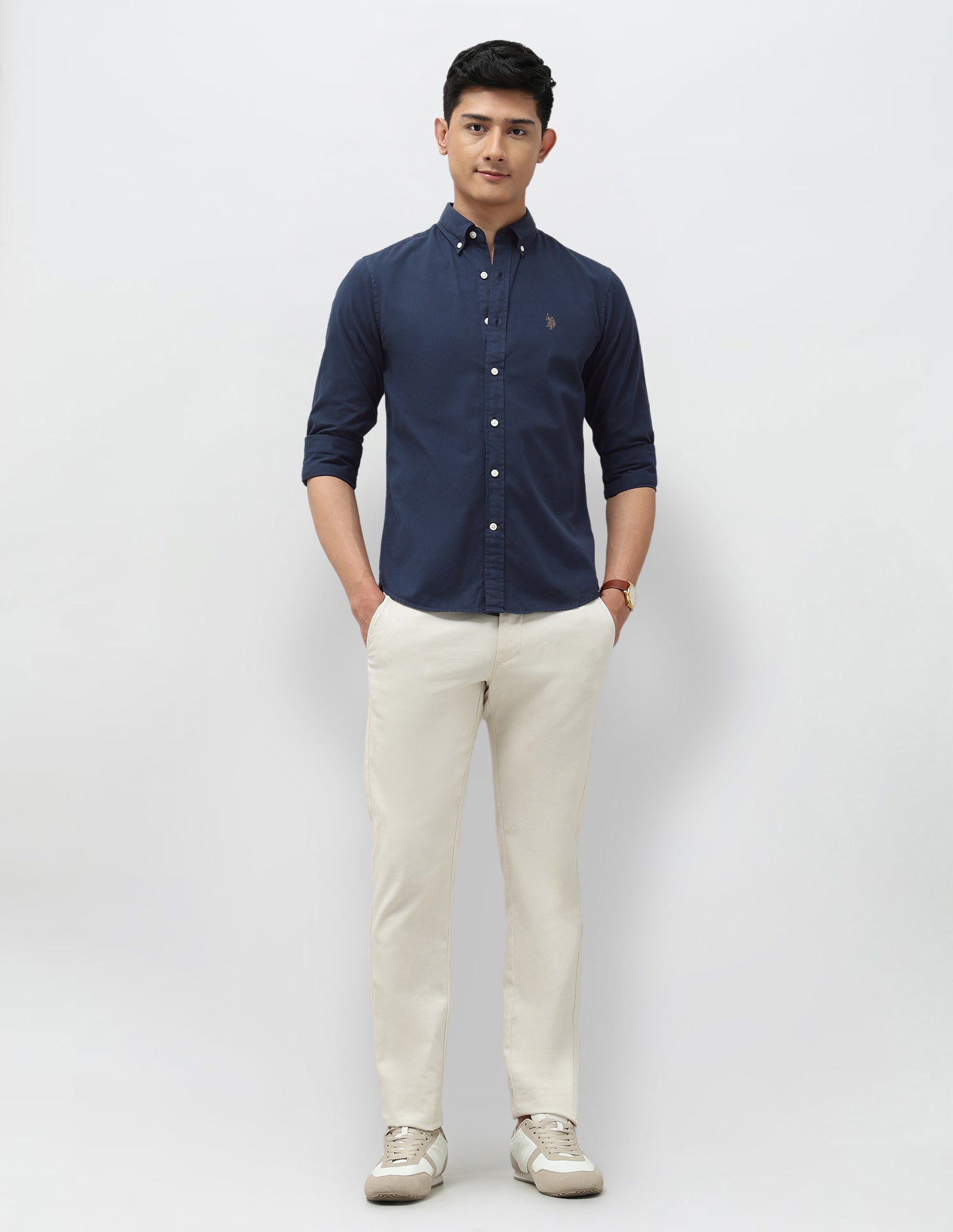 Solid Pure Cotton Shirt Navy - U.S. POLO ASSN. | Large