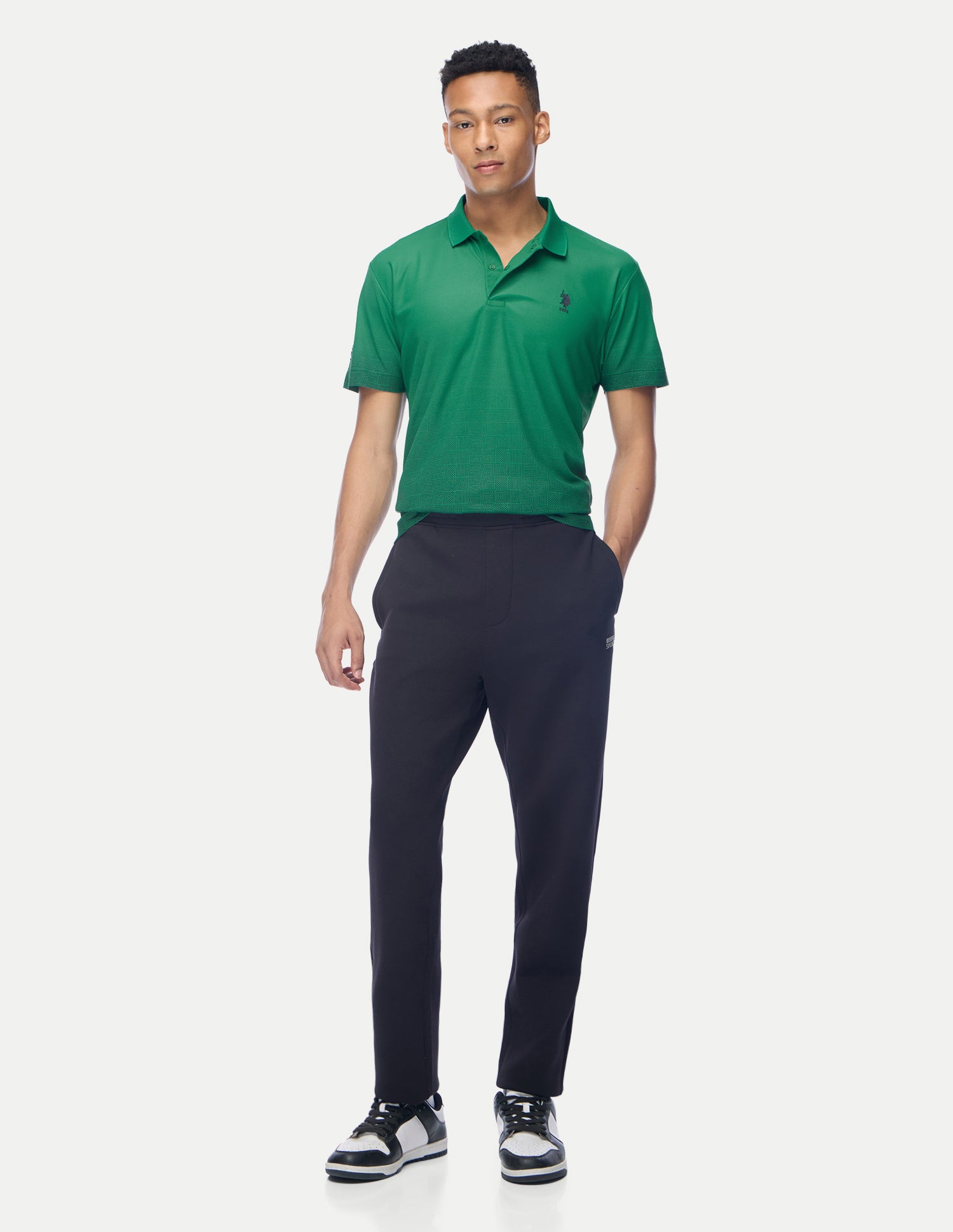 Geometric Printed Regular Fit Active Polo Shirt Green - U.S. Polo Assn. India | Large