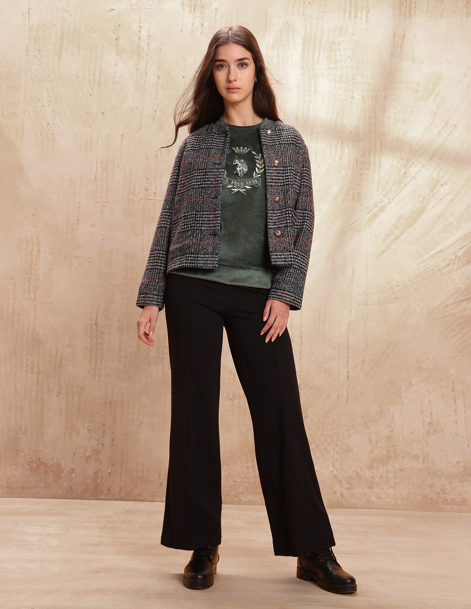 Relaxed Fit Velvet Sweatshirt Green - U.S. POLO ASSN. | Large