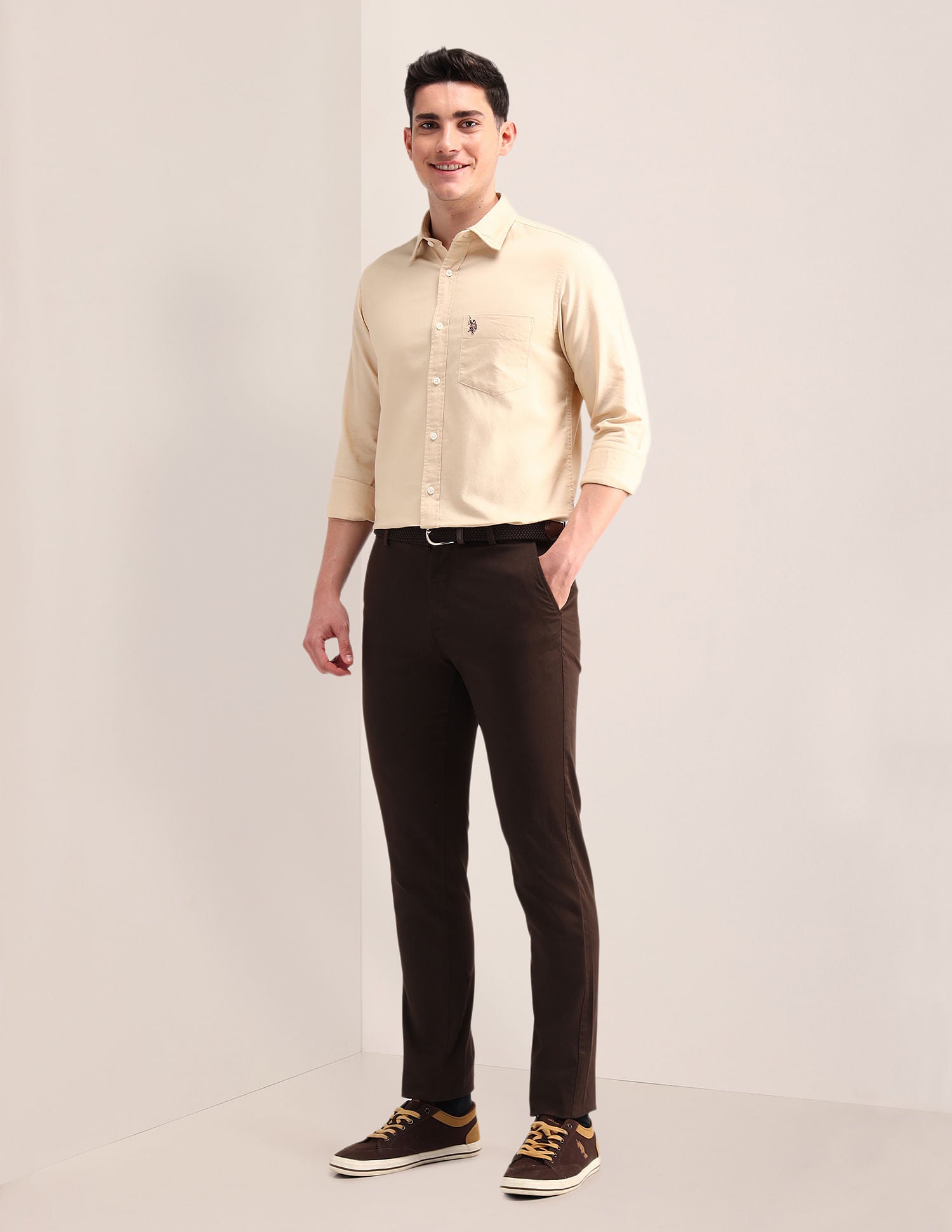 Tailored Fit Pure Cotton Shirt Light Beige - U.S. Polo Assn. India | Large