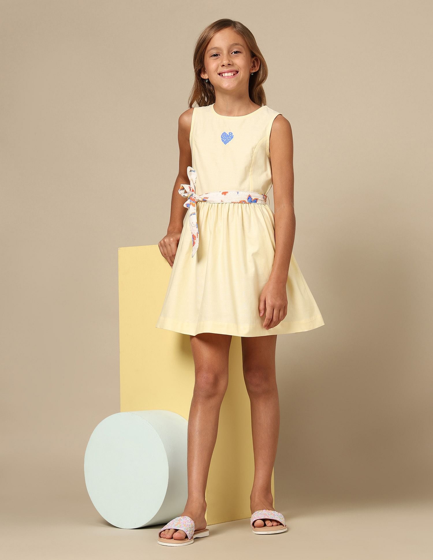 Girls Belted Fit And Flare Dress Yellow - U.S. POLO ASSN. | Large