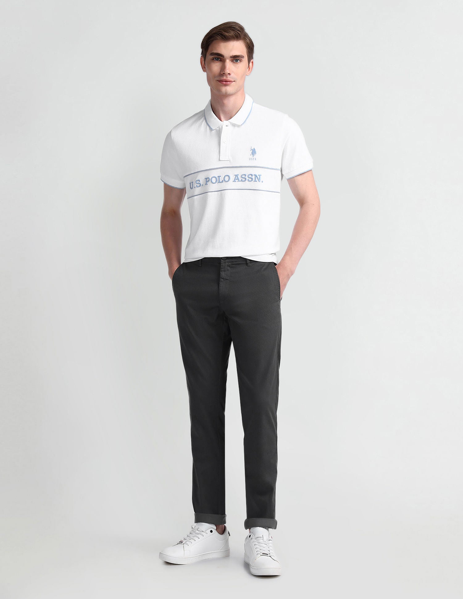 Slim Fit Typography Polo Shirt White - U.S. Polo Assn. India | Large