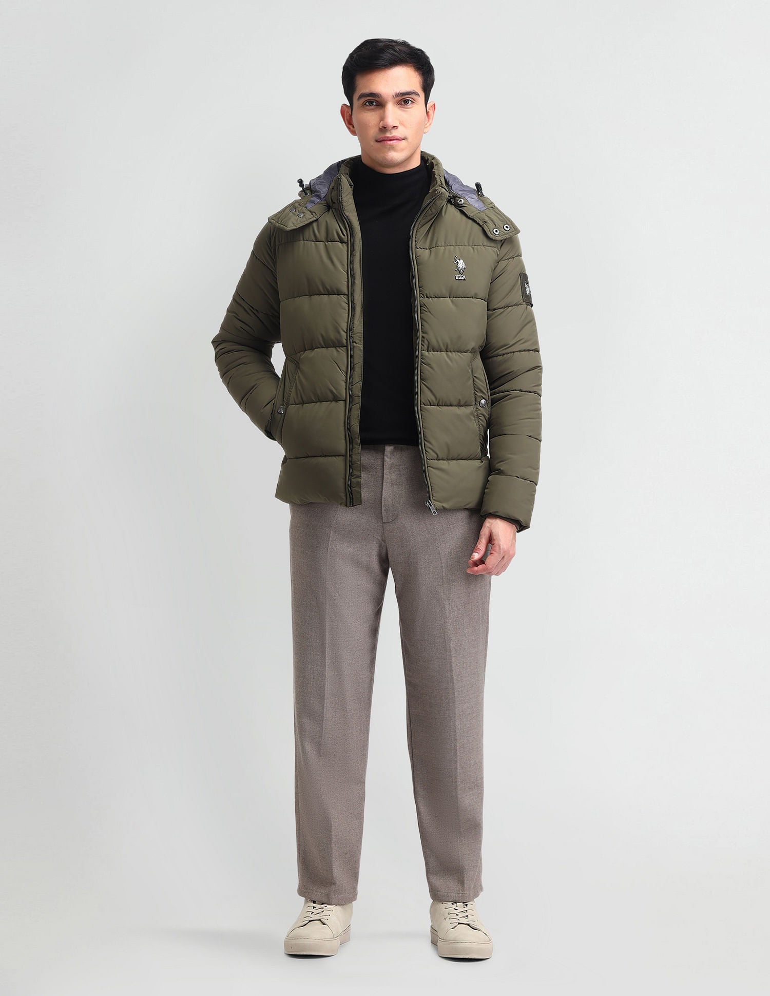 Regular Fit Solid Padded Jacket Olive - U.S. POLO ASSN. | Large