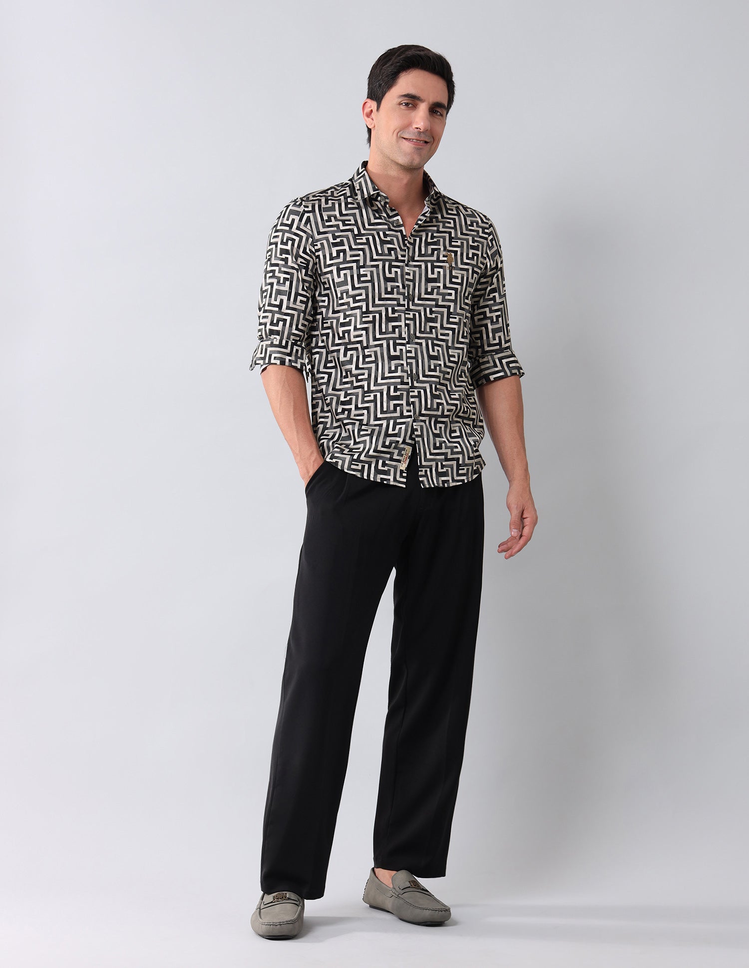 Geometric Printed Regular Shirt Dark Grey - U.S. Polo Assn. India | Large