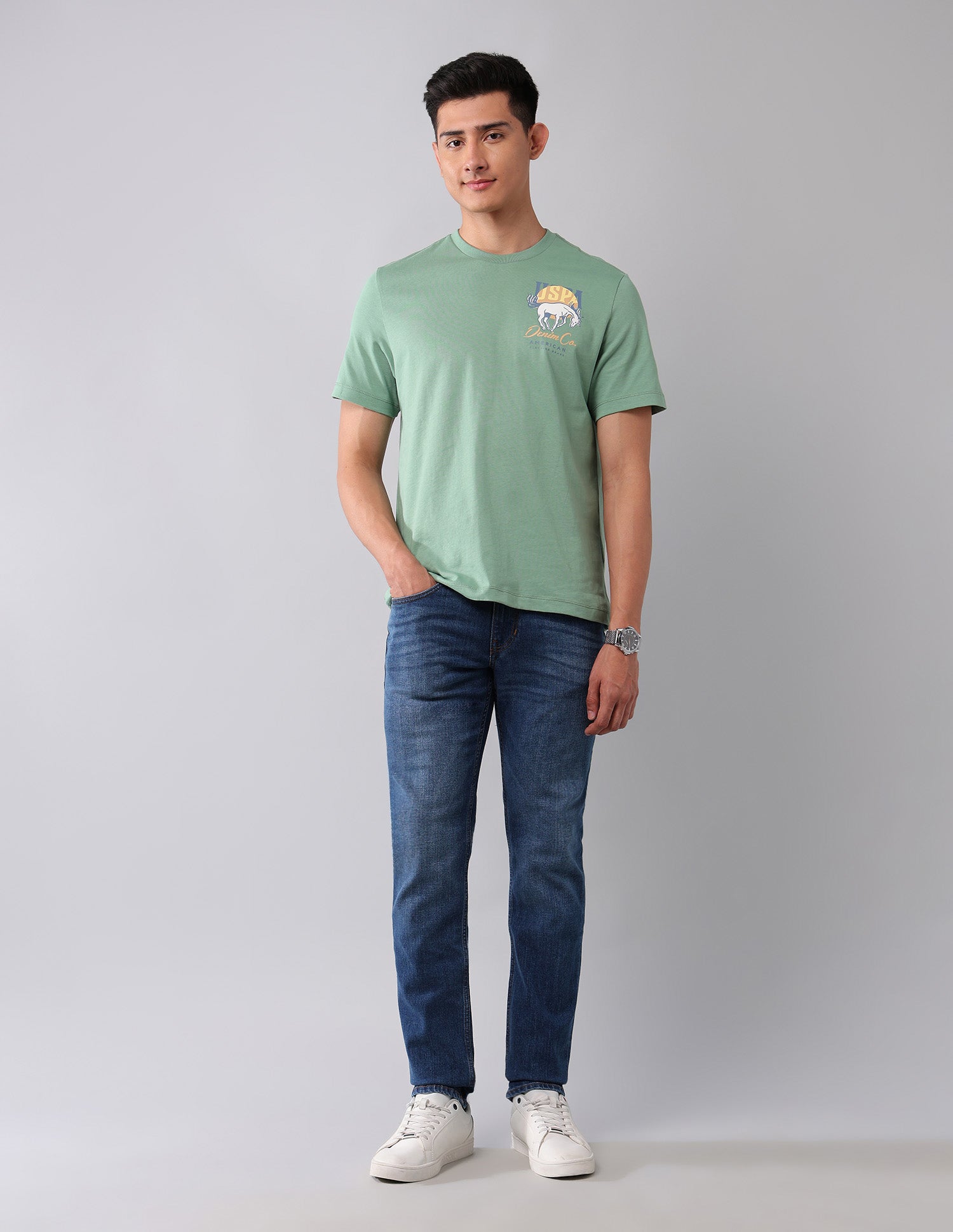 Brand Printed Muscle Fit T-Shirt Light Green - U.S. Polo Assn. India | Large