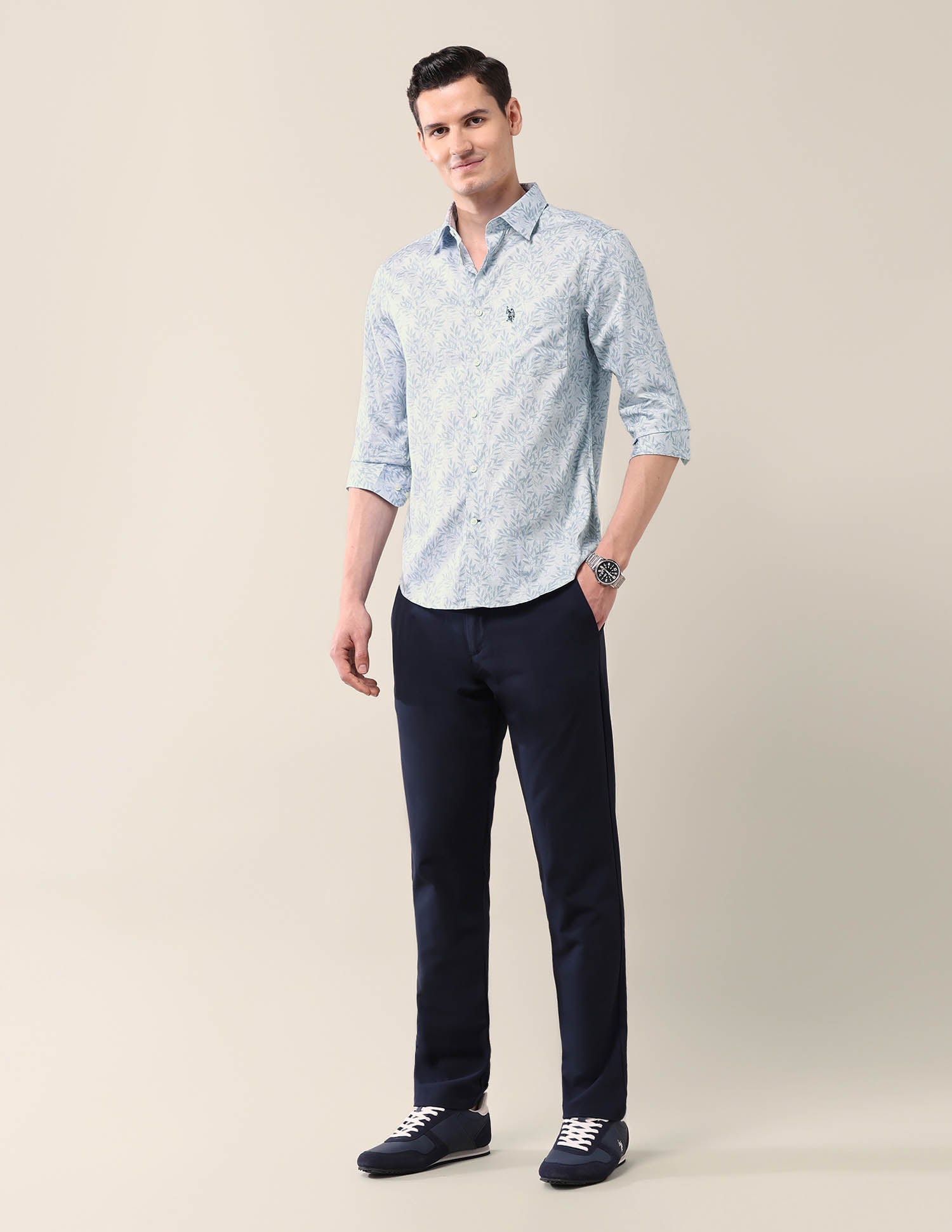 All-Over Printed Tailored Fit Shirt Light Blue - U.S. POLO ASSN. | Large