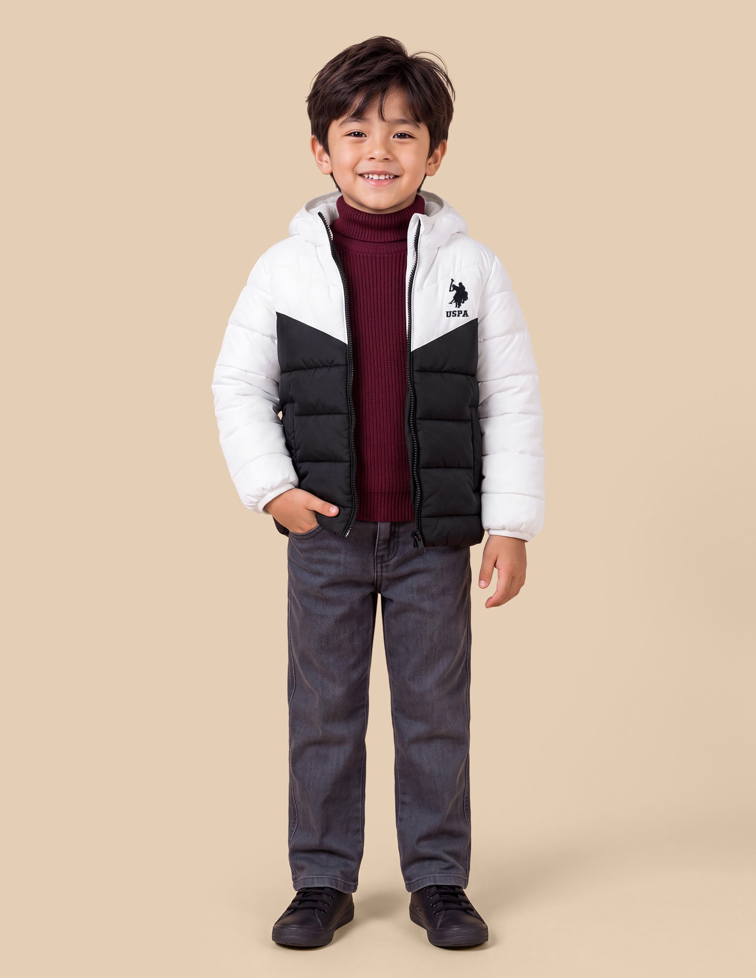 UKJCKO0079 BLACK Boys Jackets Black and White - U.S. Polo Assn. India | Large